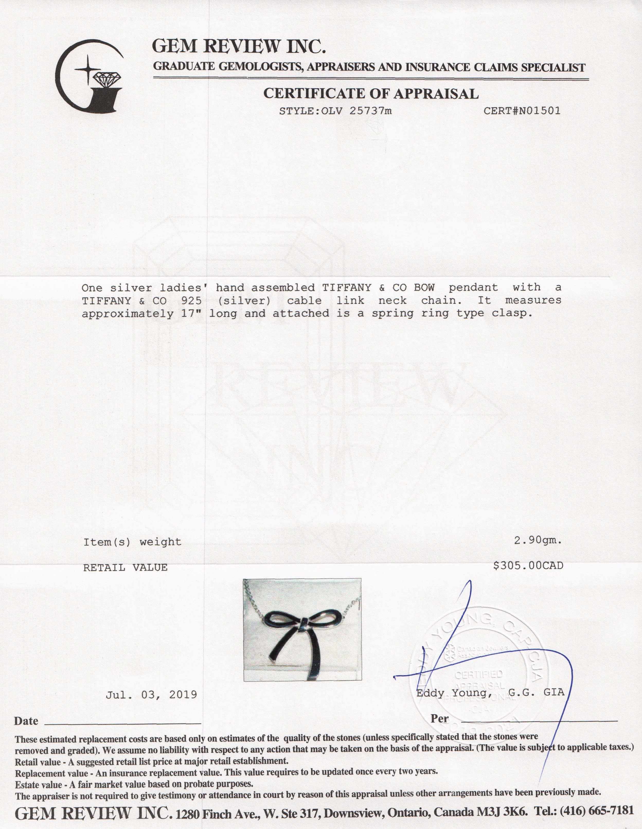 Tiffany & Co. Bow Pendant Necklace