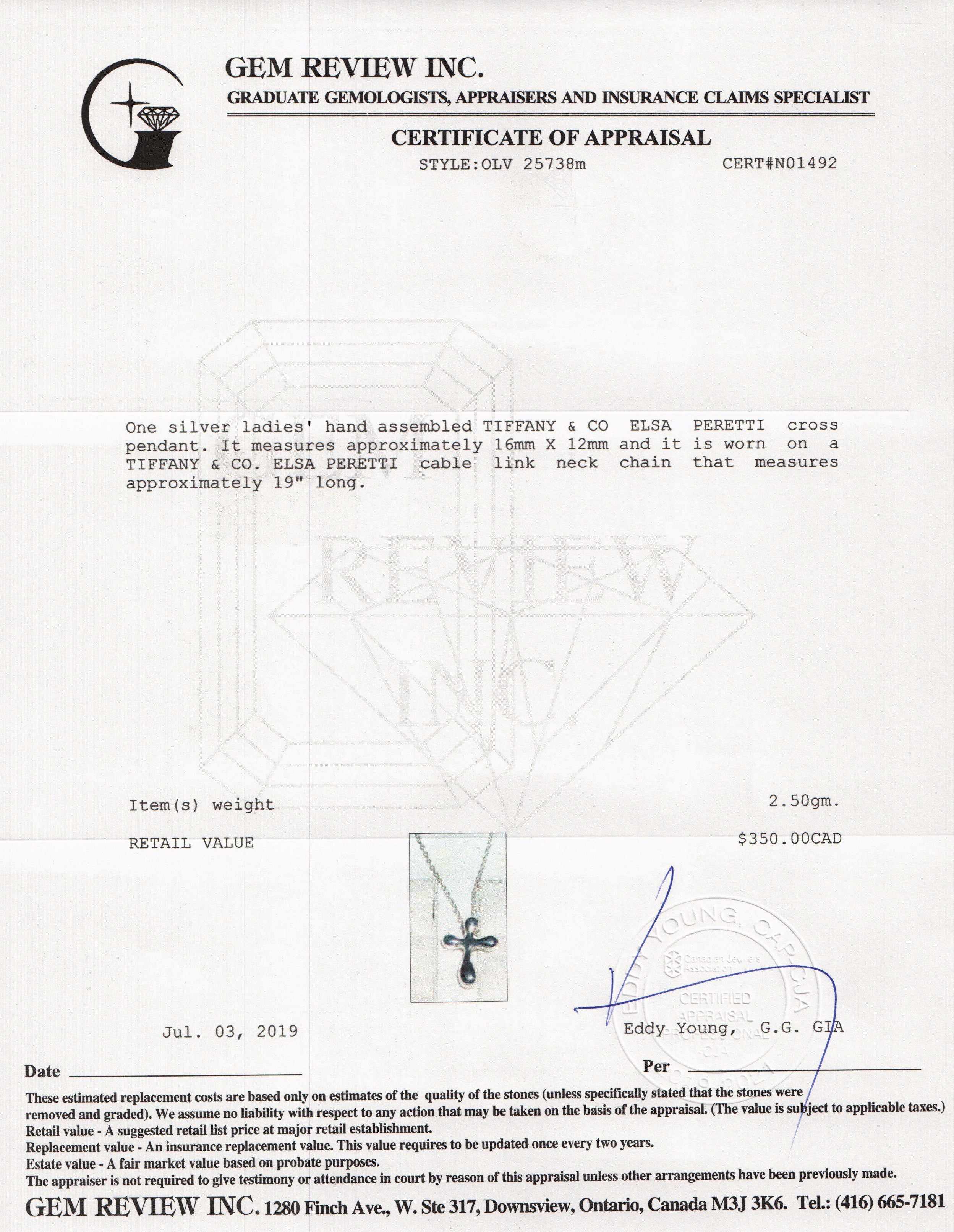 Tiffany & Co. Elsa Peretti Cross Pendant Necklace