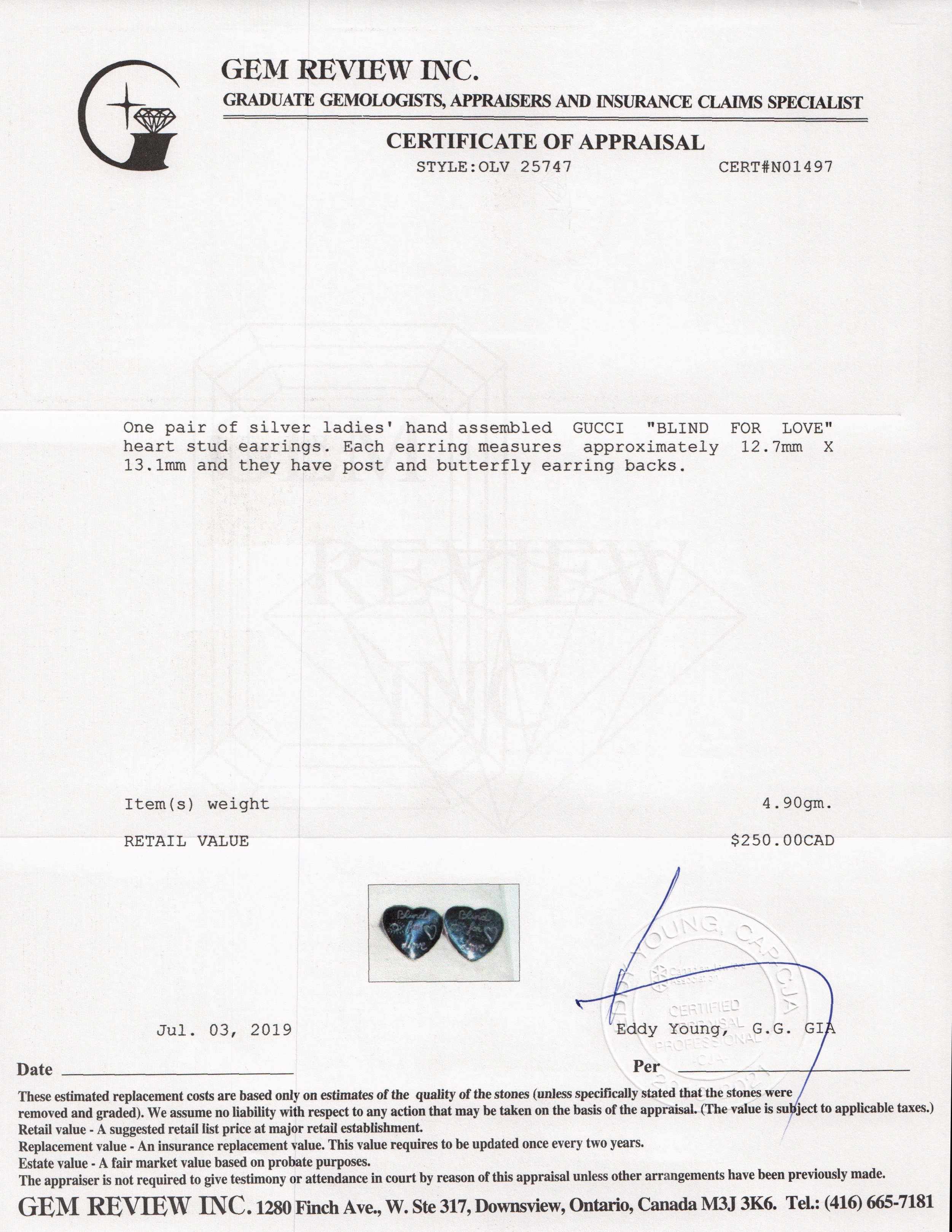 Gucci "Blind for Love" Heart Stud Earrings