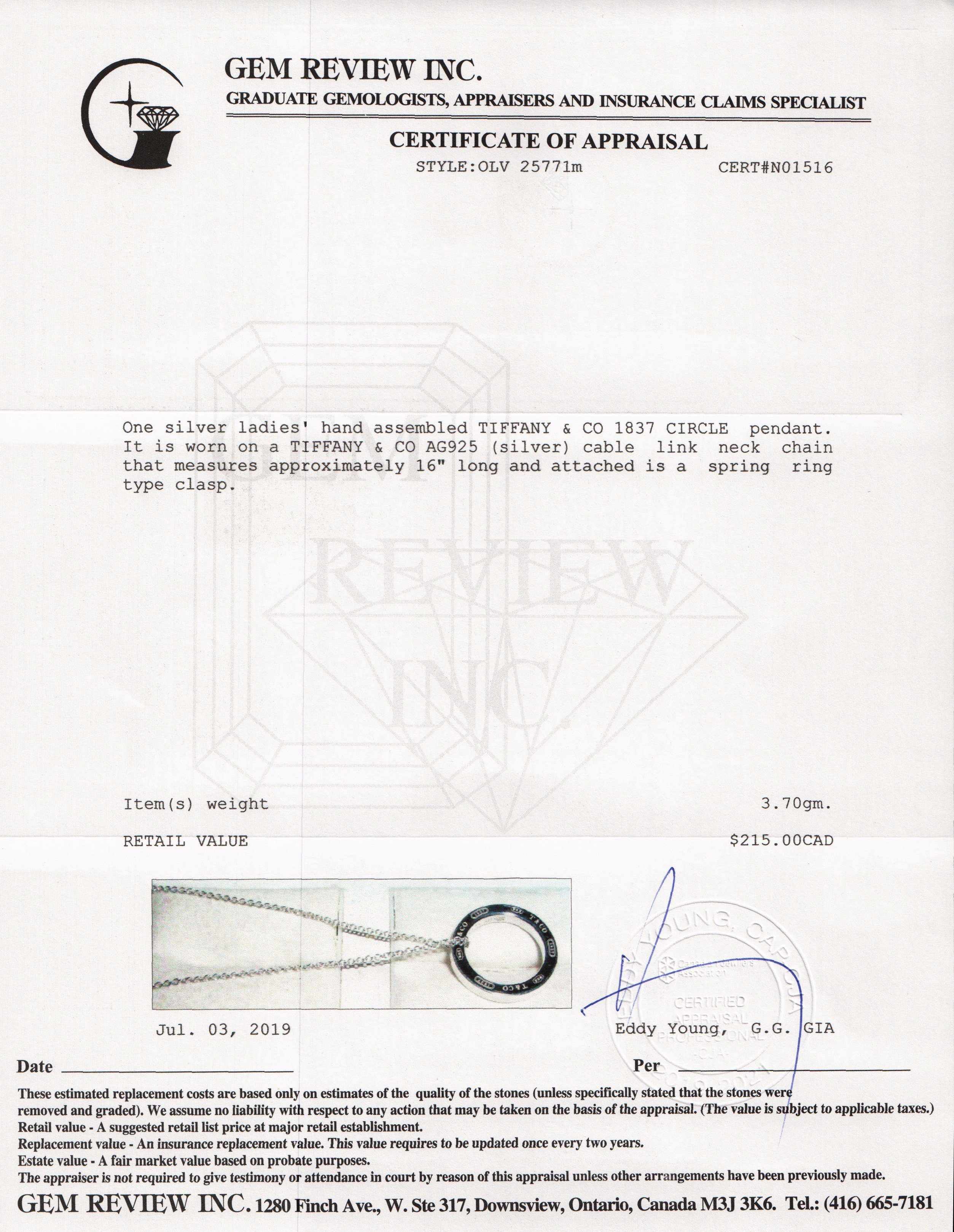 Tiffany & Co. 1837 Circle Pendant Necklace