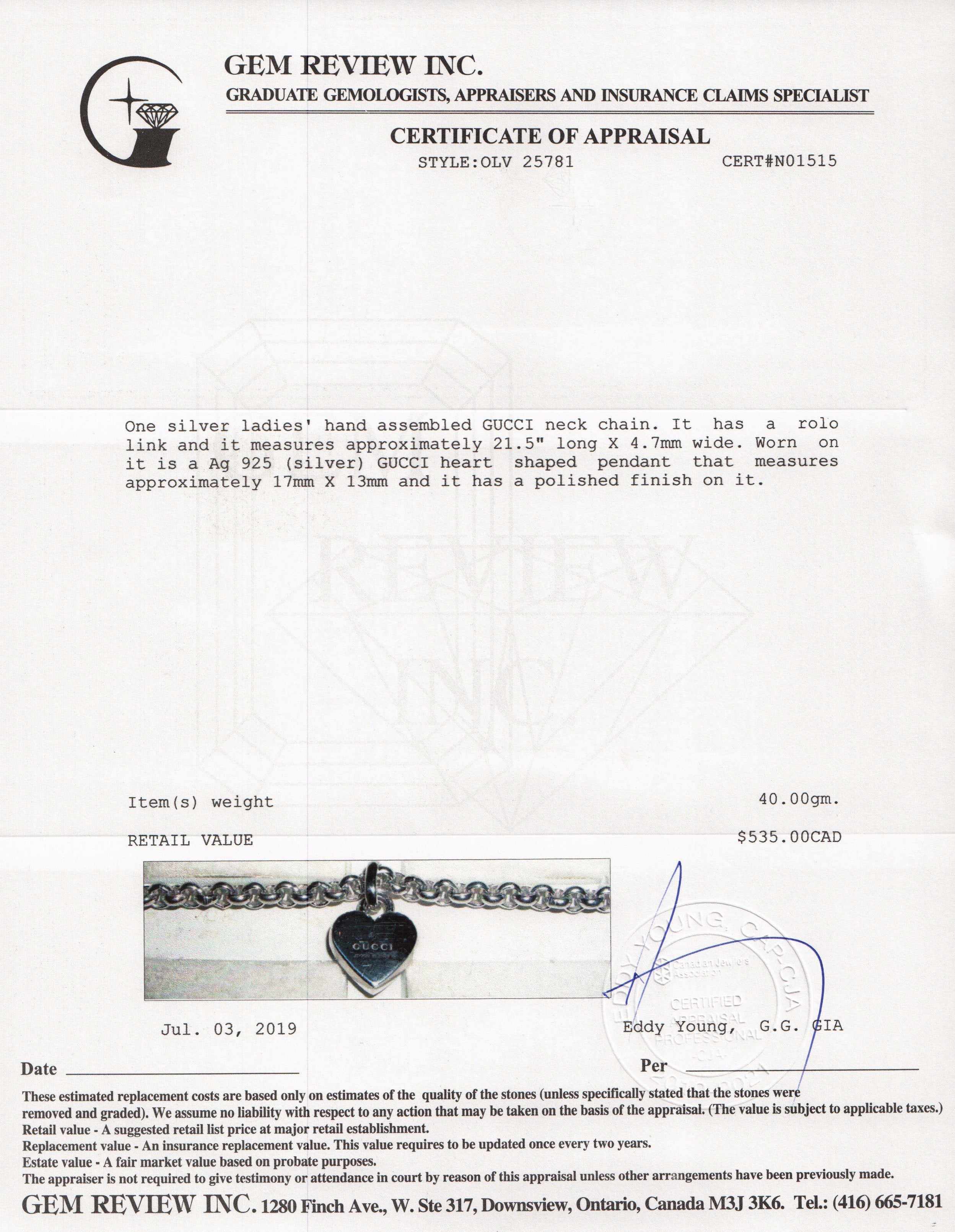 Gucci Trademark Heart Necklace