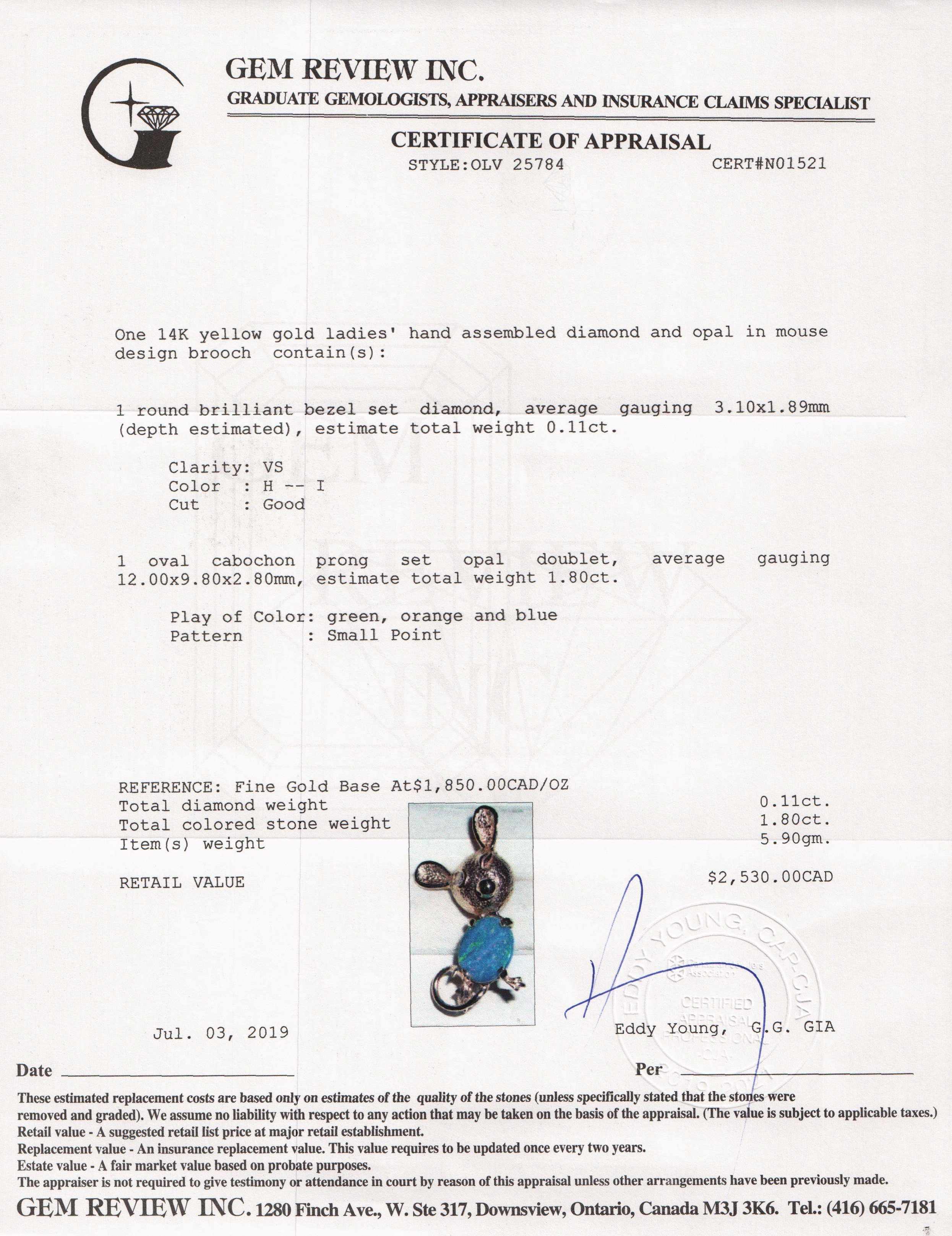 Diamond & Opal Mouse Brooch