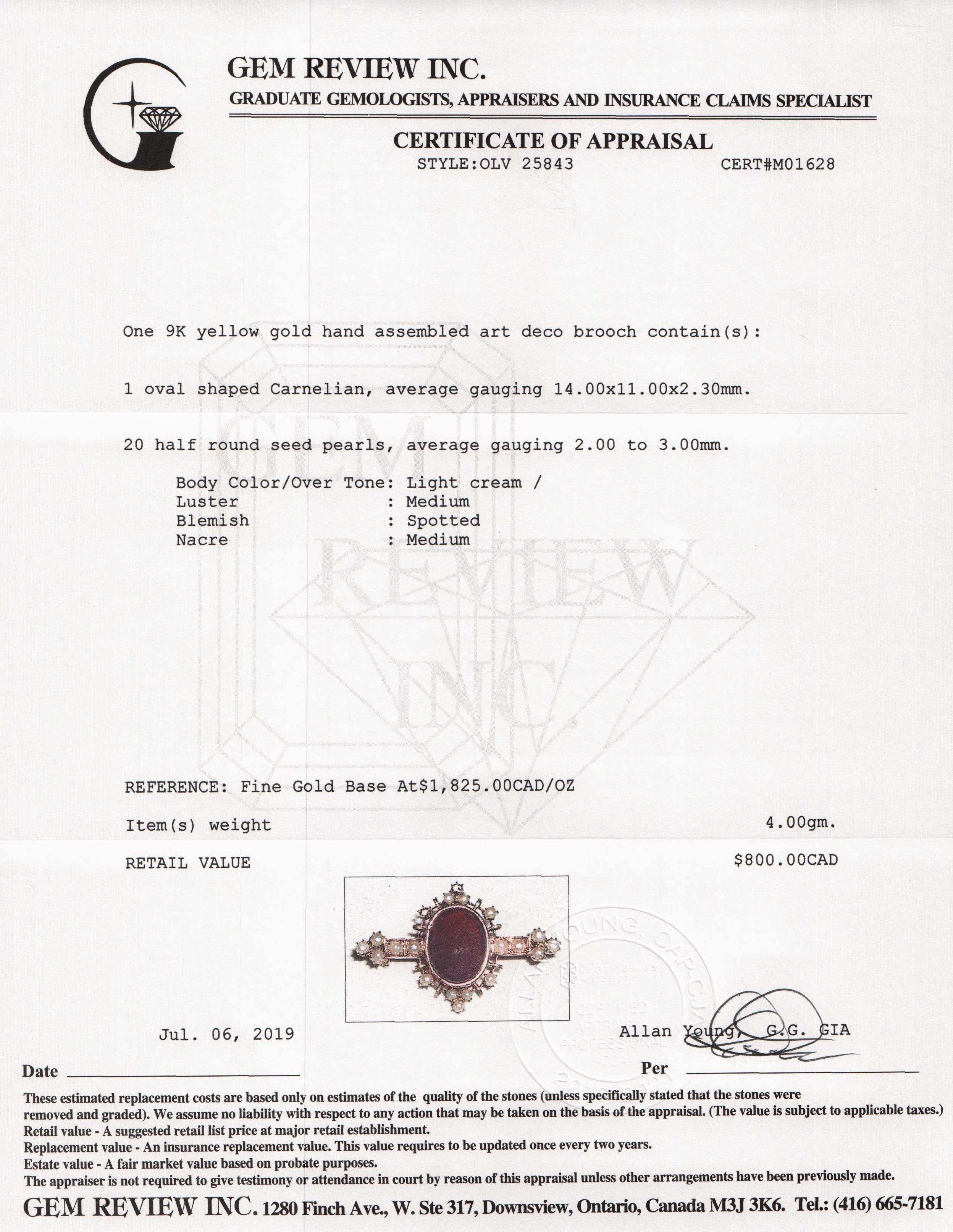 Antique Art Deco Carnelian & Seed Pearl Brooch