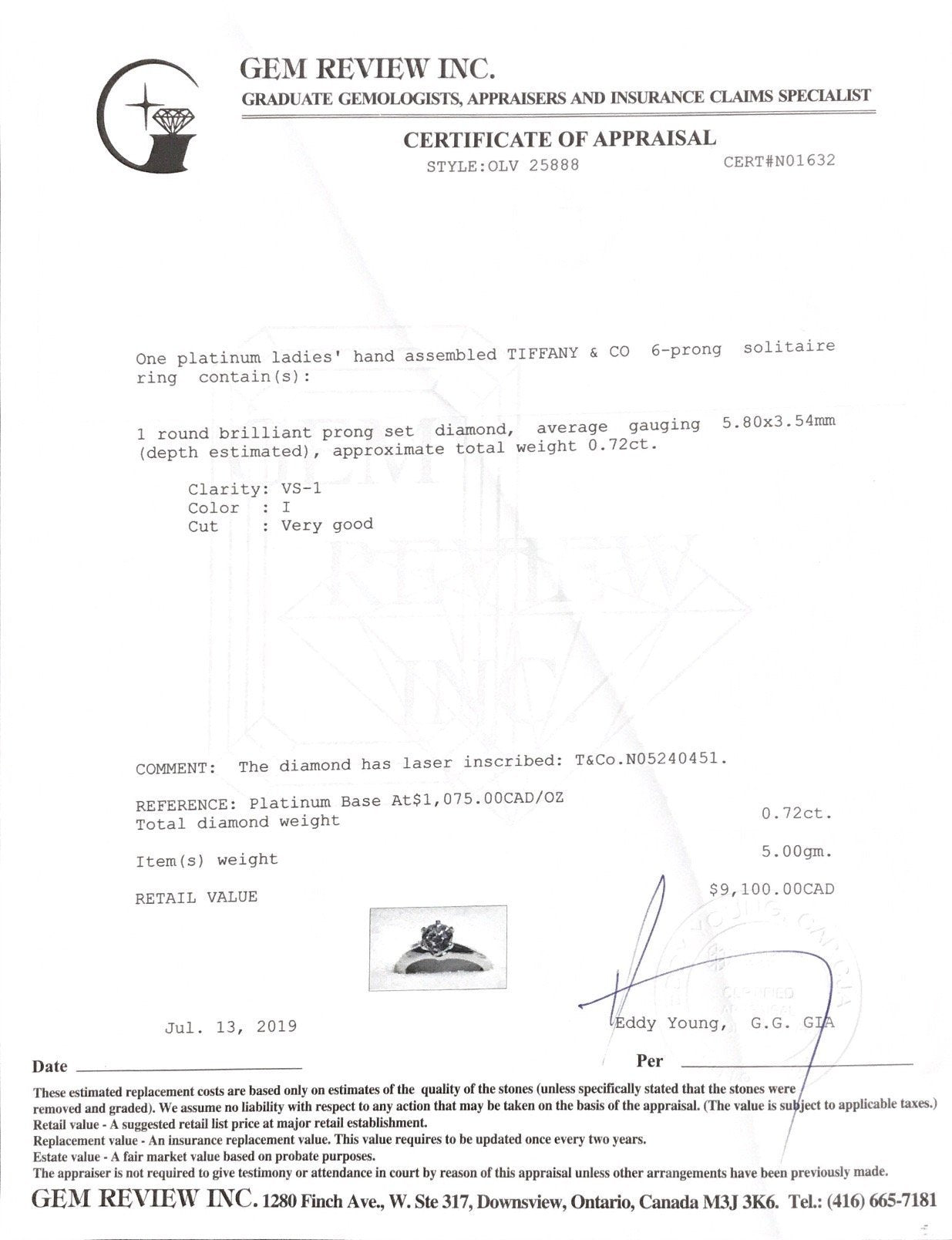 Tiffany & Co. Solitaire Diamond Engagement Ring