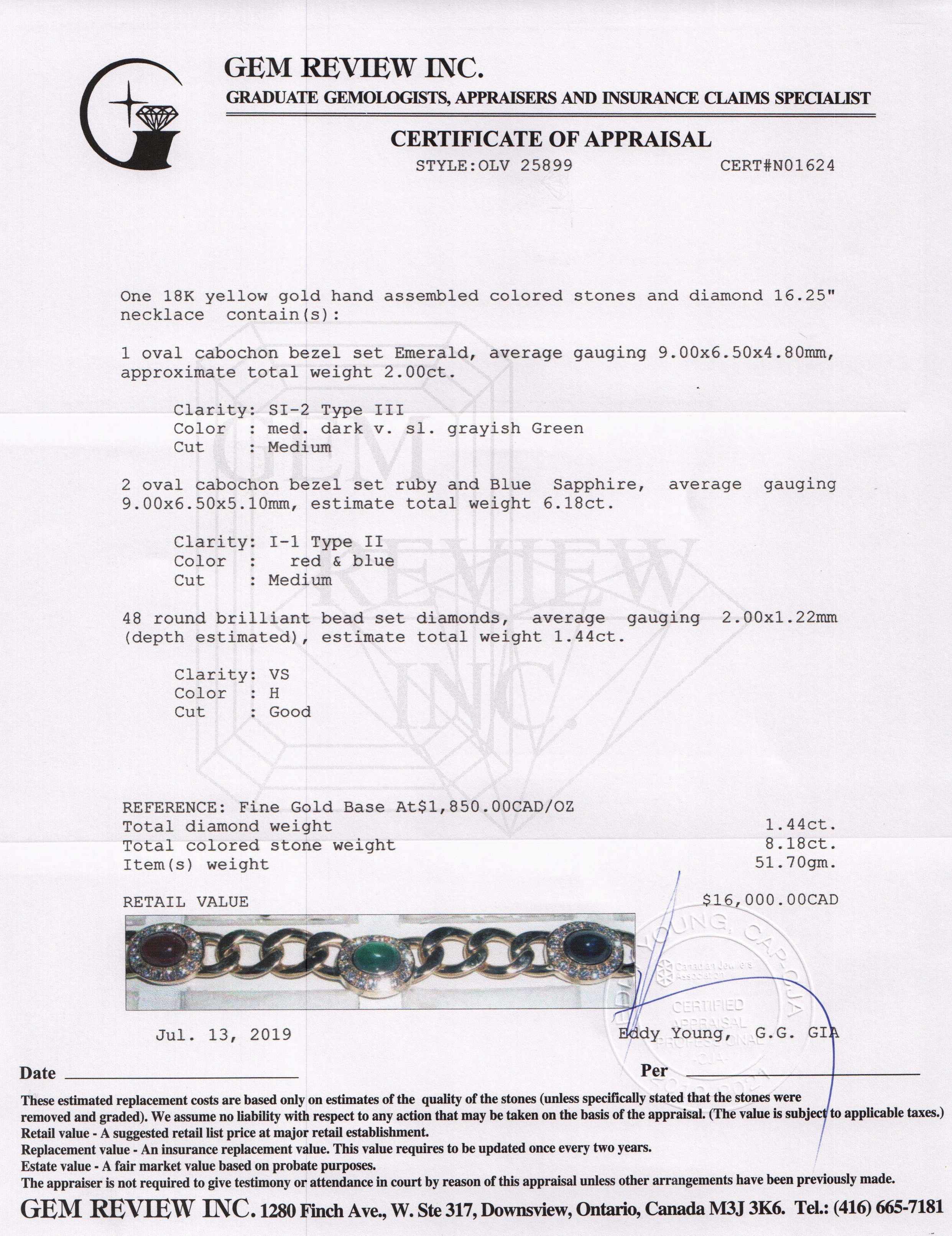 Coloured Stone & Diamond Link Necklace