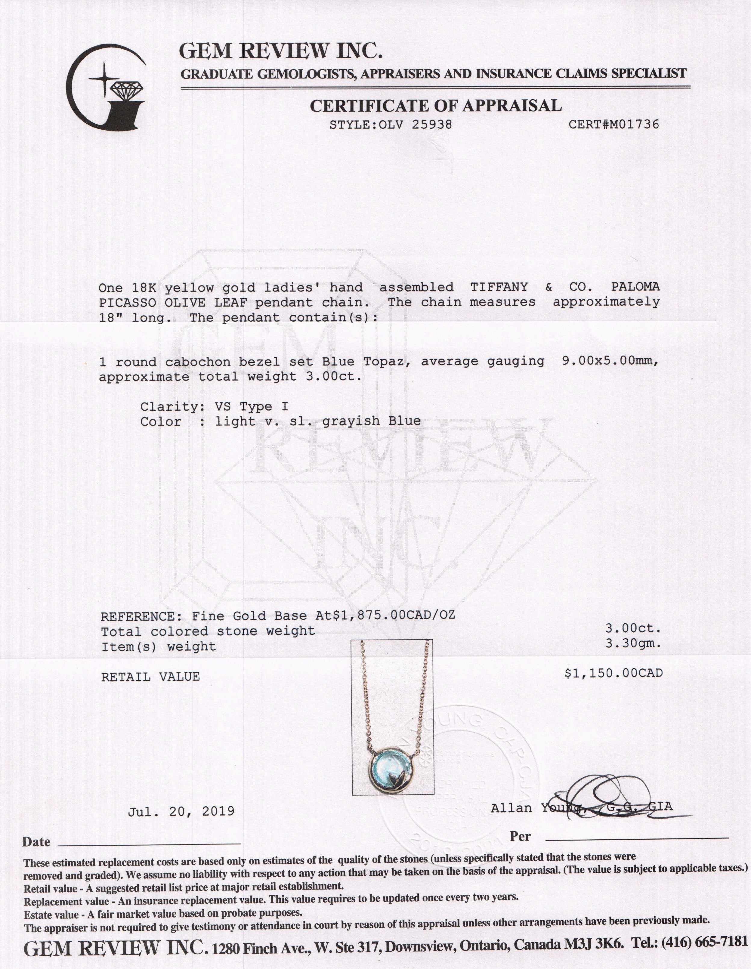 Tiffany & Co. Paloma Picasso Olive Leaf Pendant Necklace