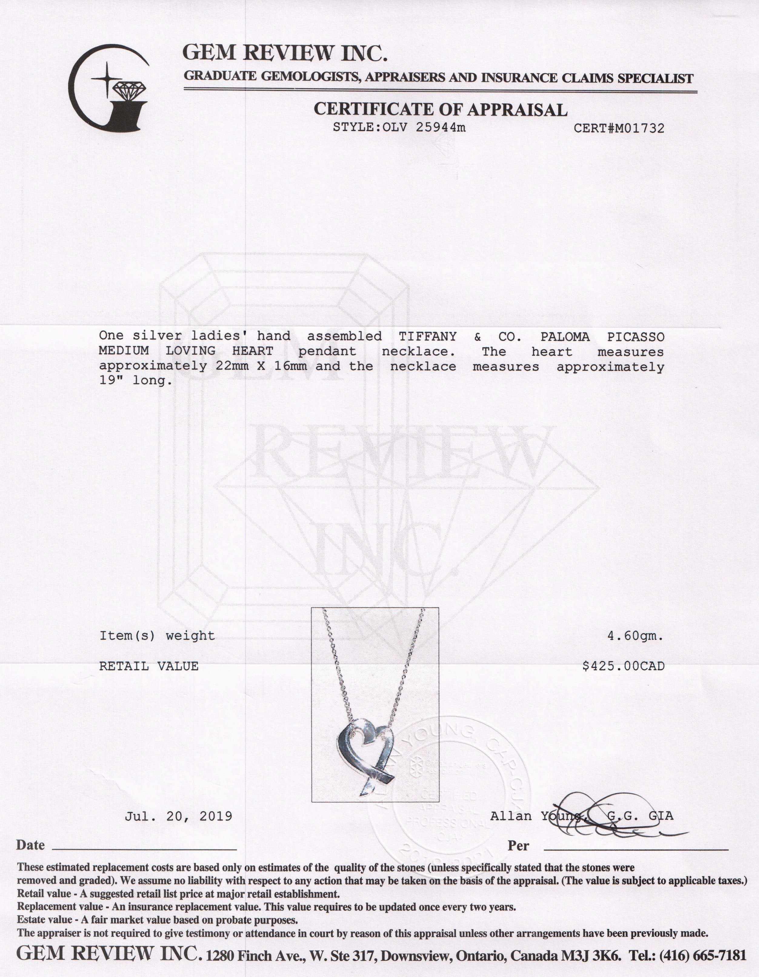 Tiffany & Co. Paloma Picasso Medium Loving Heart Pendant Necklace