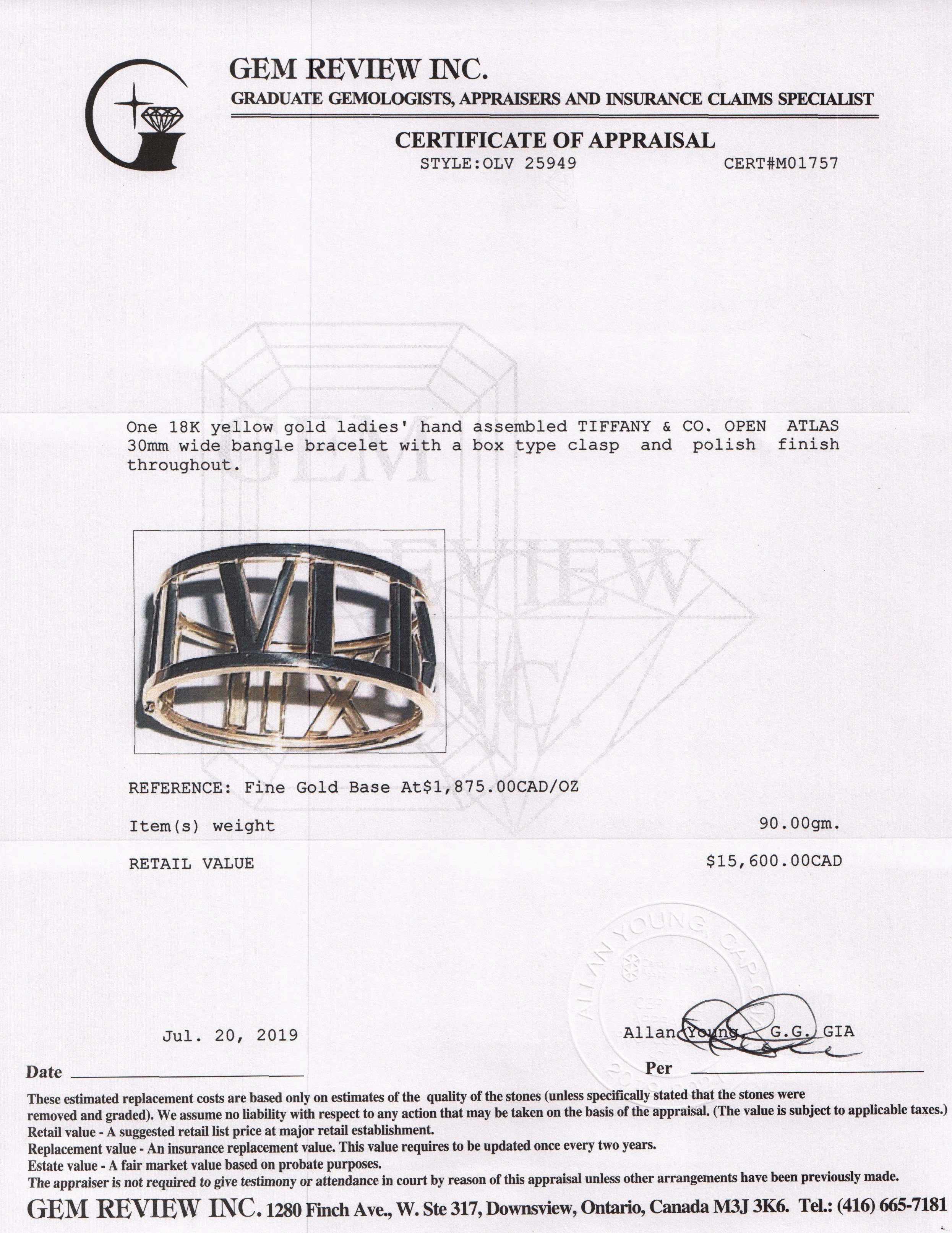 Tiffany & Co. 18k Gold Open Atlas Wide Bangle Bracelet