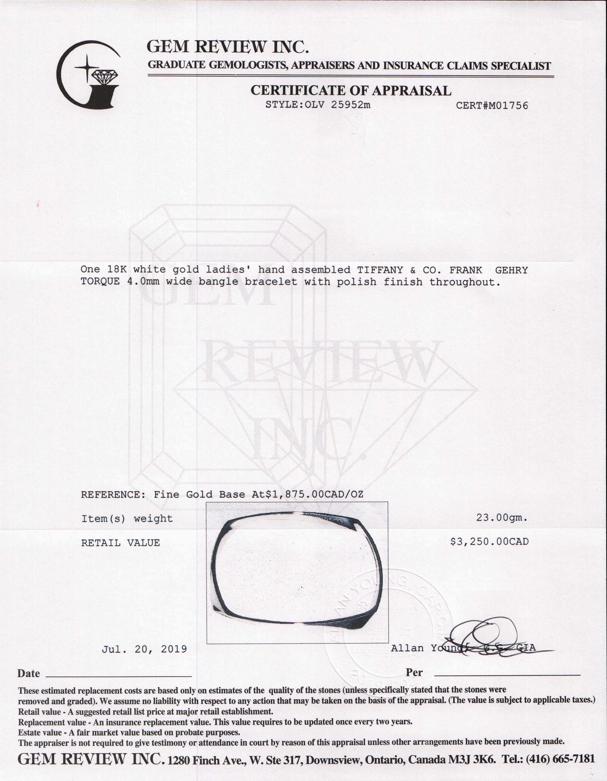 Tiffany & Co. Frank Gehry 18k White Gold Torque Bangle Bracelet