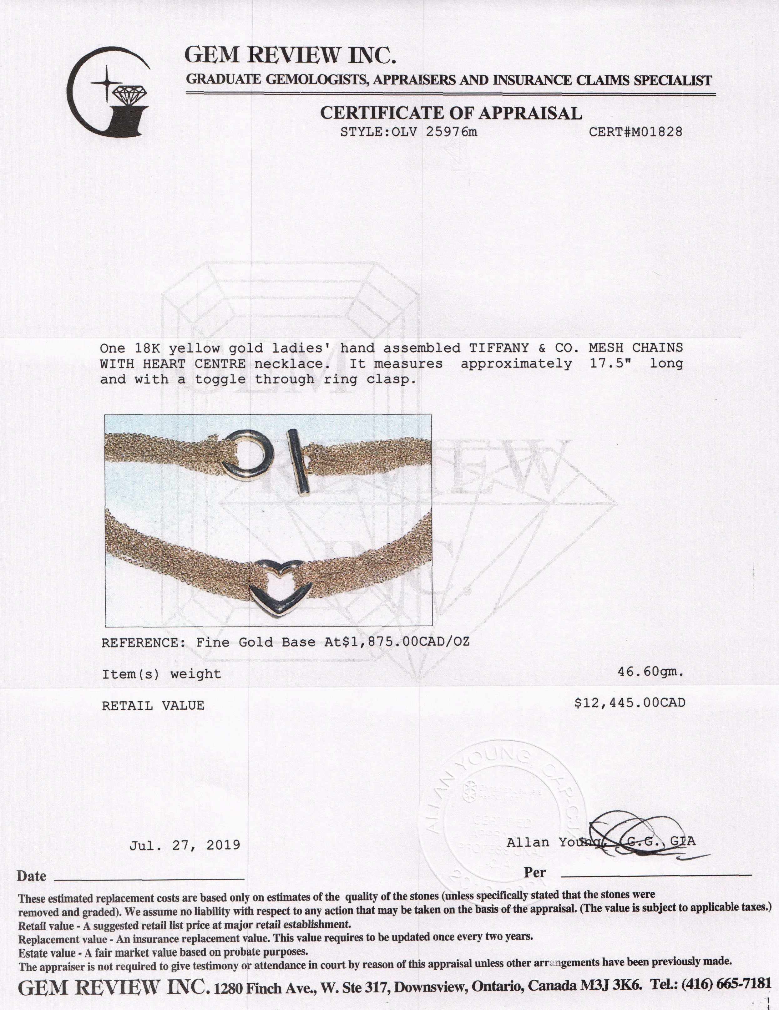 Tiffany & Co. 18k Gold Mesh Heart Necklace