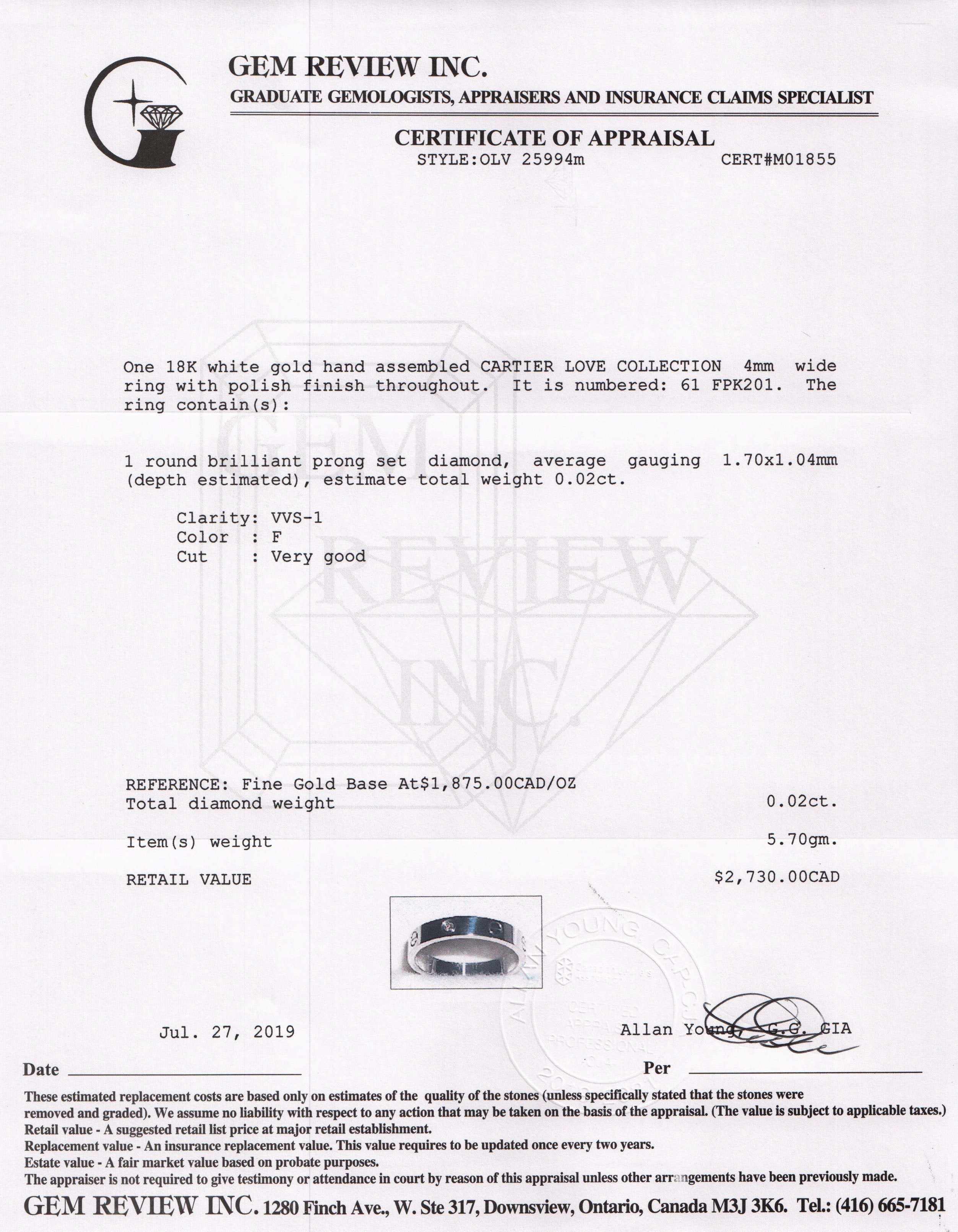 Cartier 18k White Gold Love Wedding Band Ring with Diamond