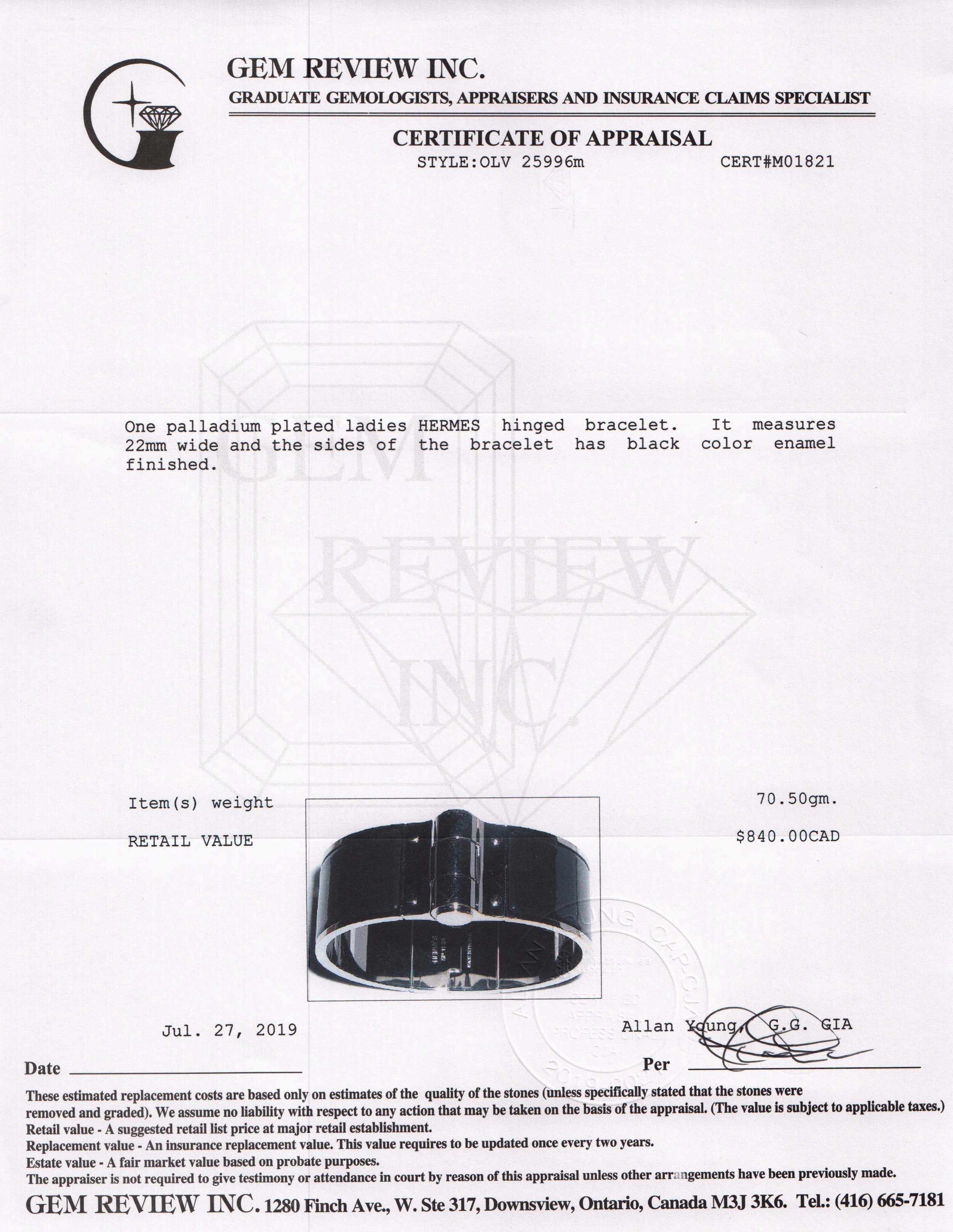 Hermes Black Enamel Hinged Bracelet