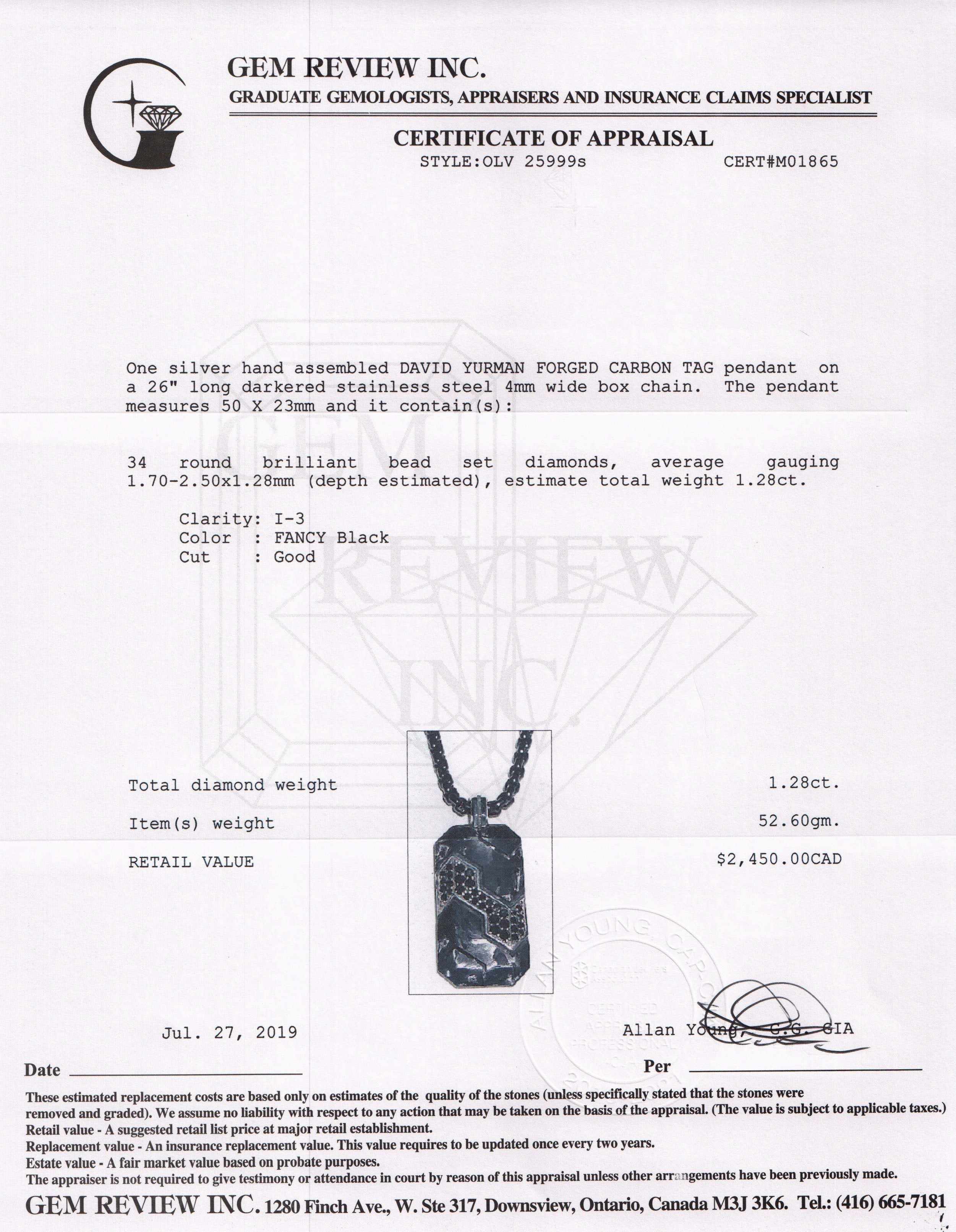 David Yurman Forged Carbon Tag Pendant Necklace