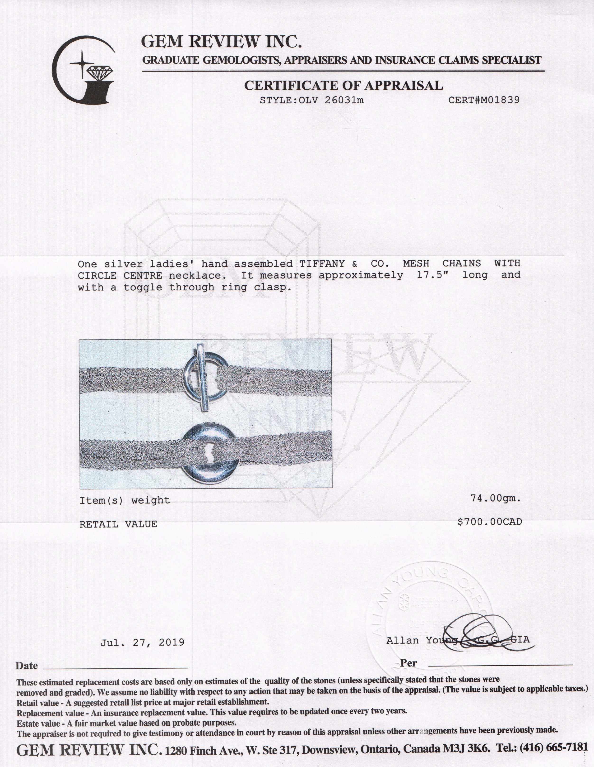 Tiffany & Co. Mesh Circle Pendant Necklace