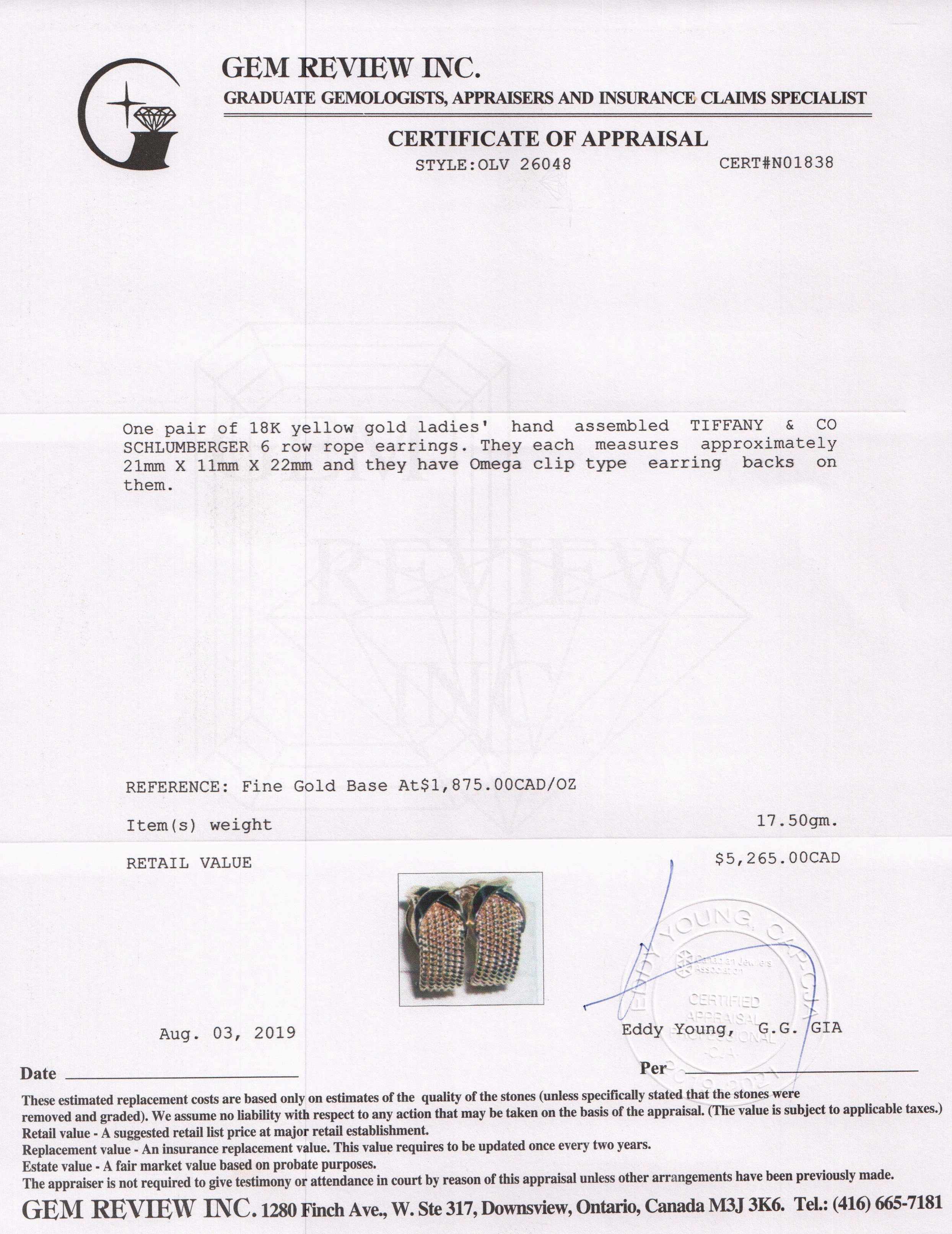 Tiffany & Co. Schlumberger 18k Gold Rope Six-Row Earclips