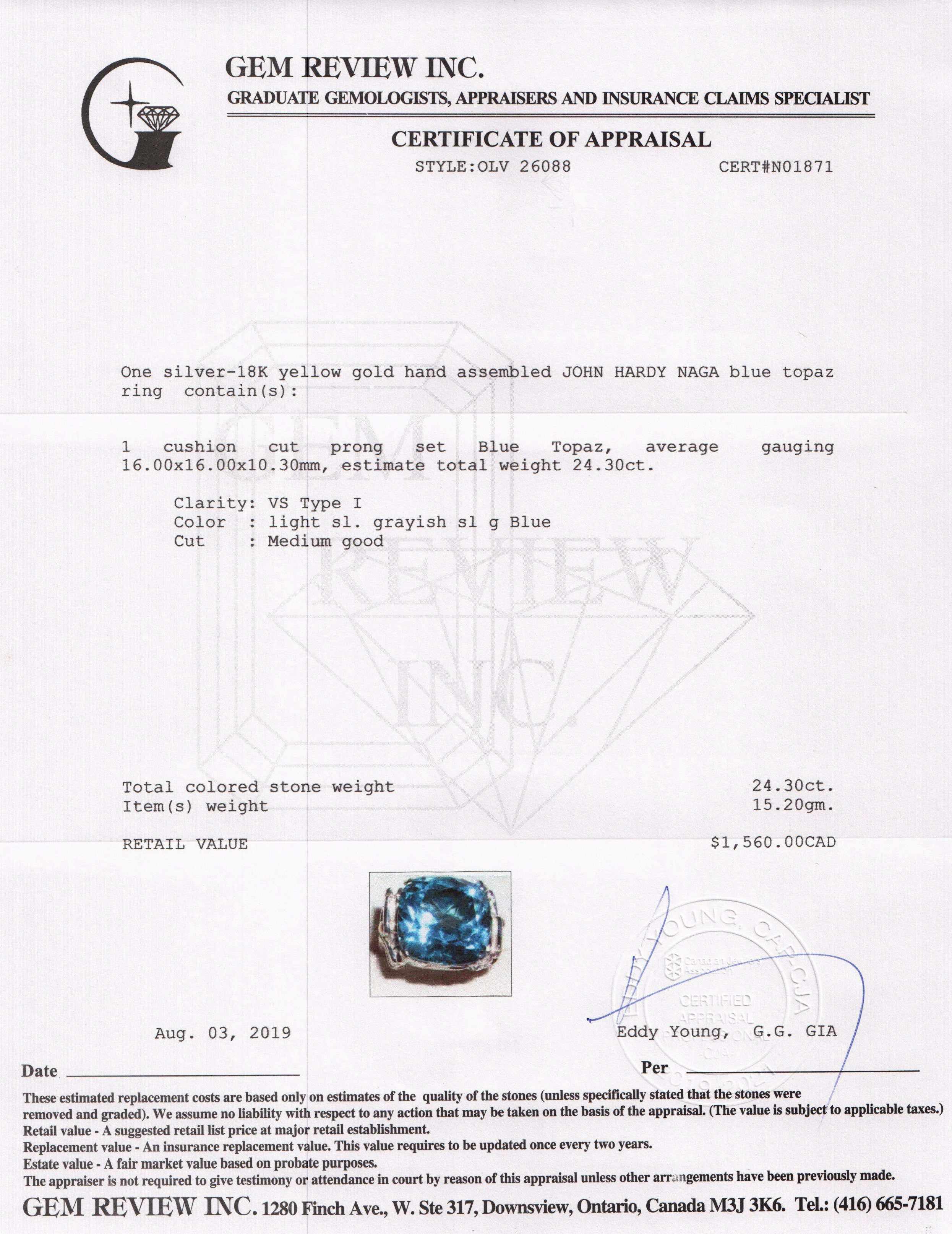 John Hardy Naga Blue Topaz Ring