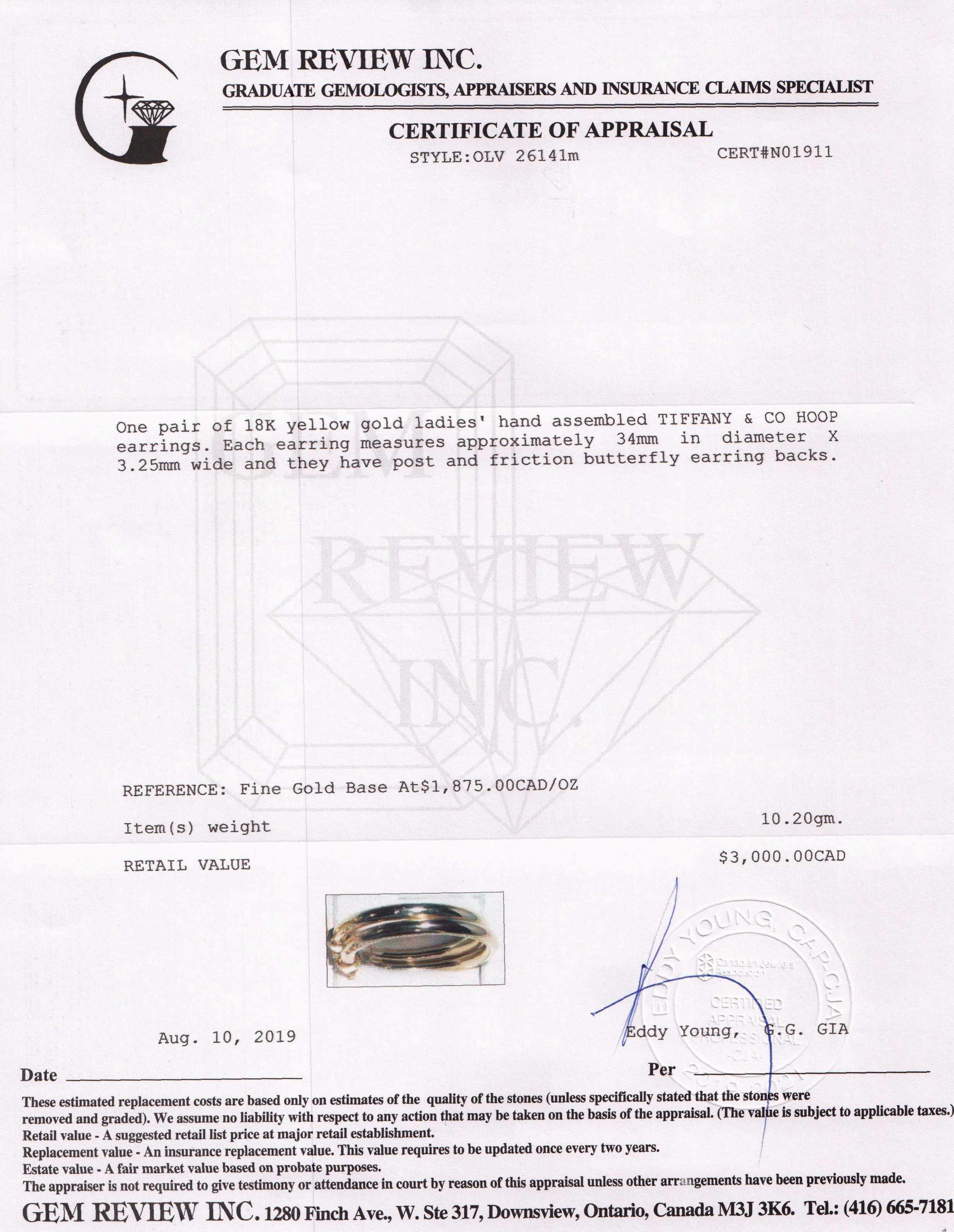 Tiffany & Co. 18k Gold Hoop Earrings