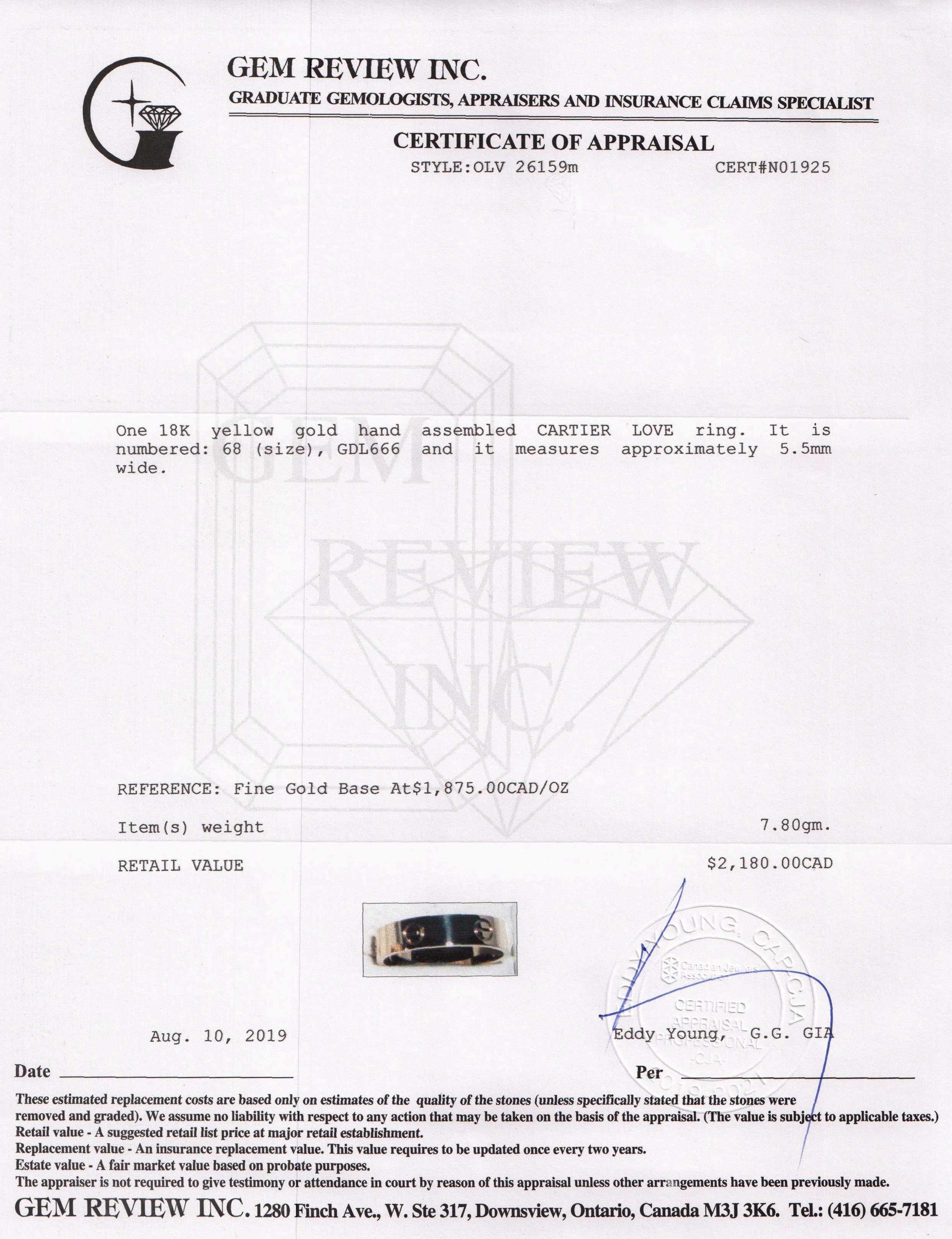 Cartier 18k Yellow Gold Love Ring