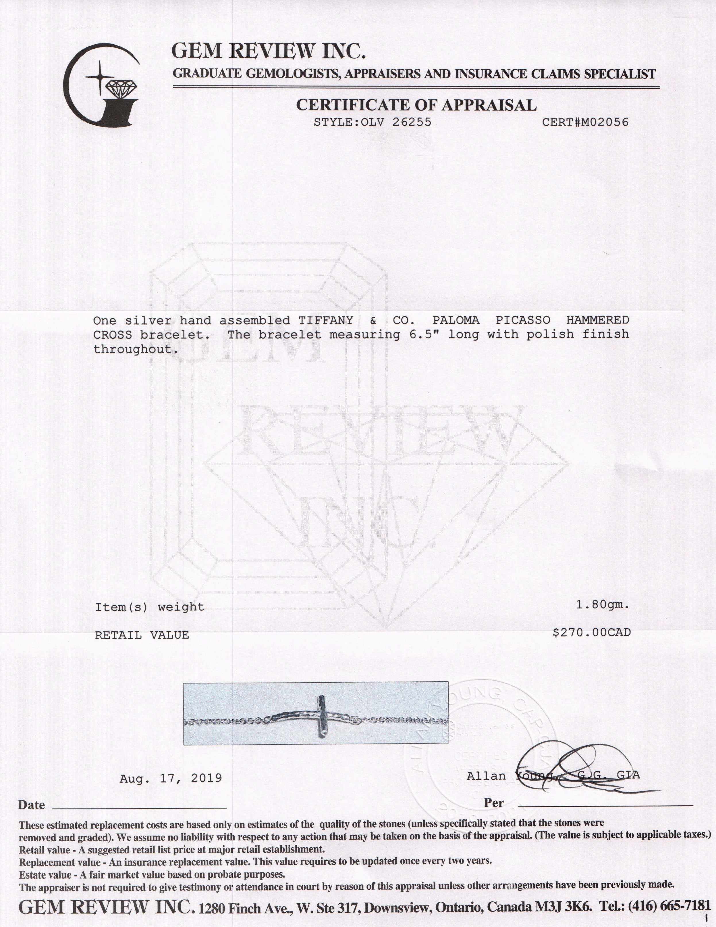 Tiffany & Co. Paloma Picasso Hammered Cross Bracelet