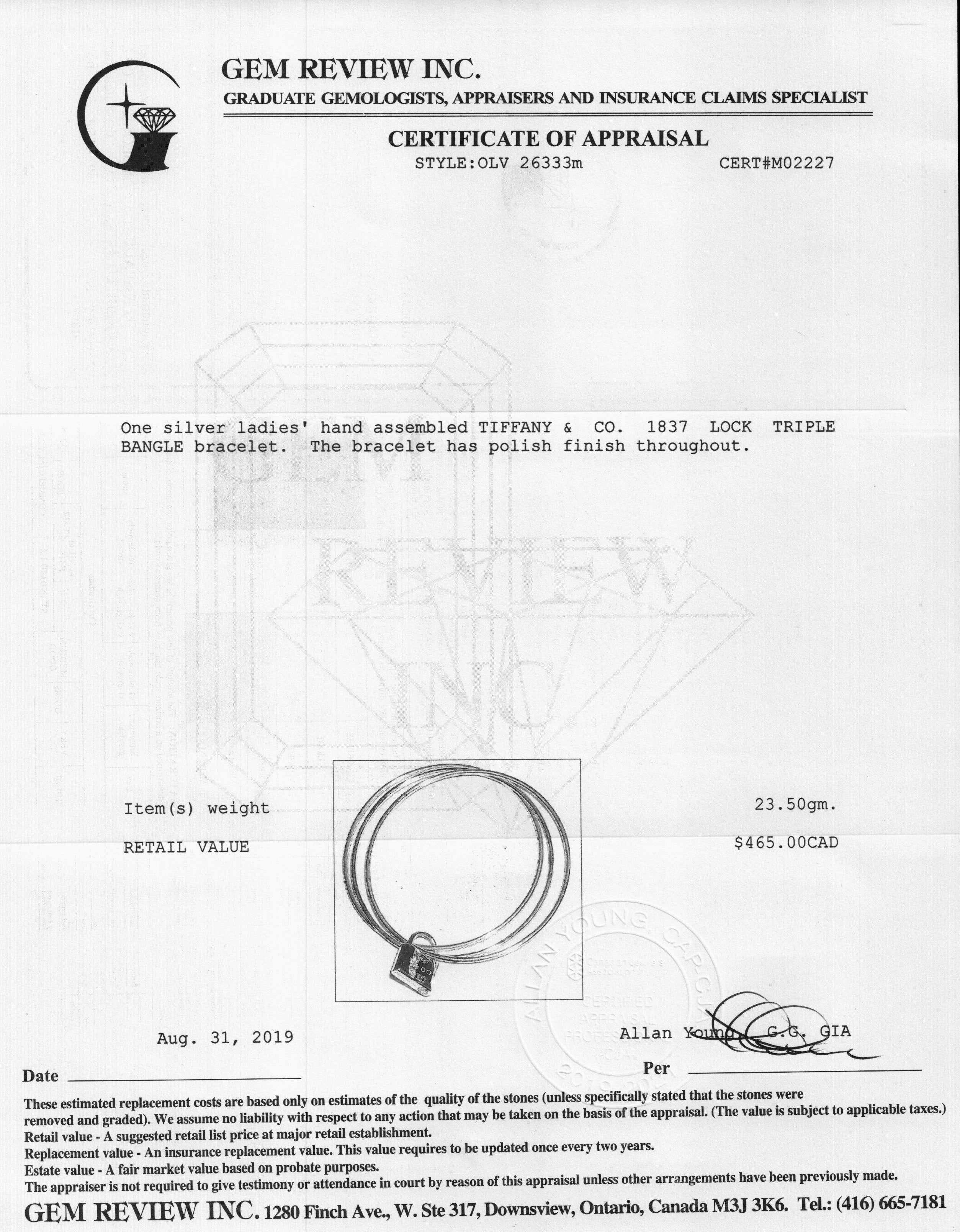 Tiffany & Co. 1837 Lock Triple Bangle Bracelet