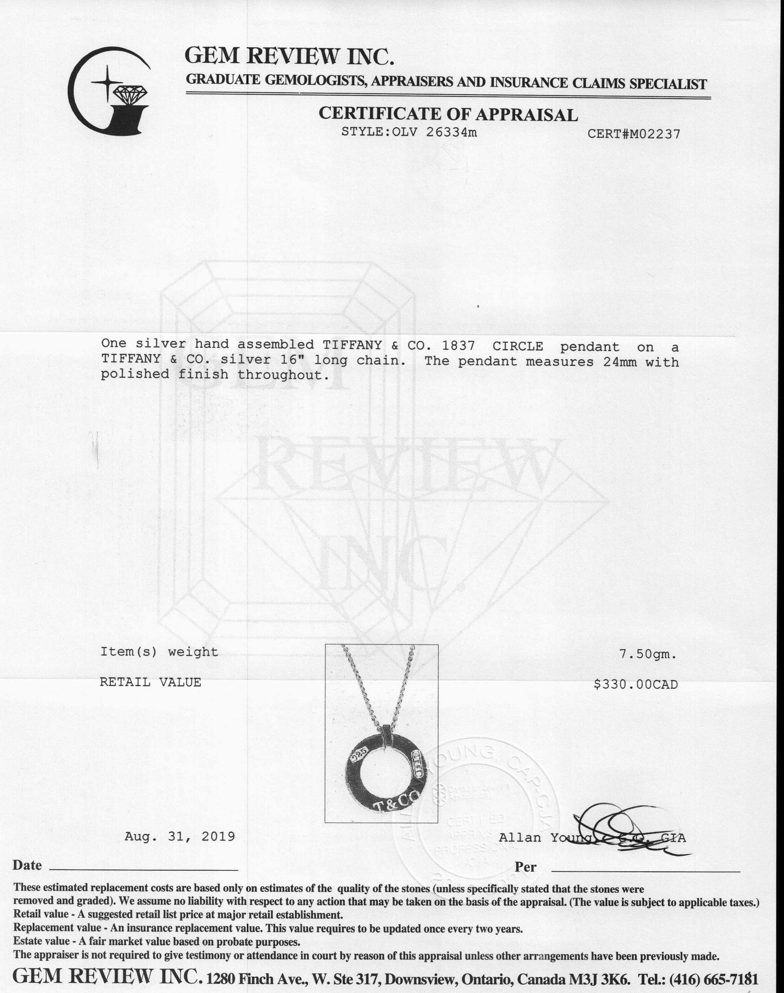 Tiffany & Co. 1837 Circle Pendant Necklace