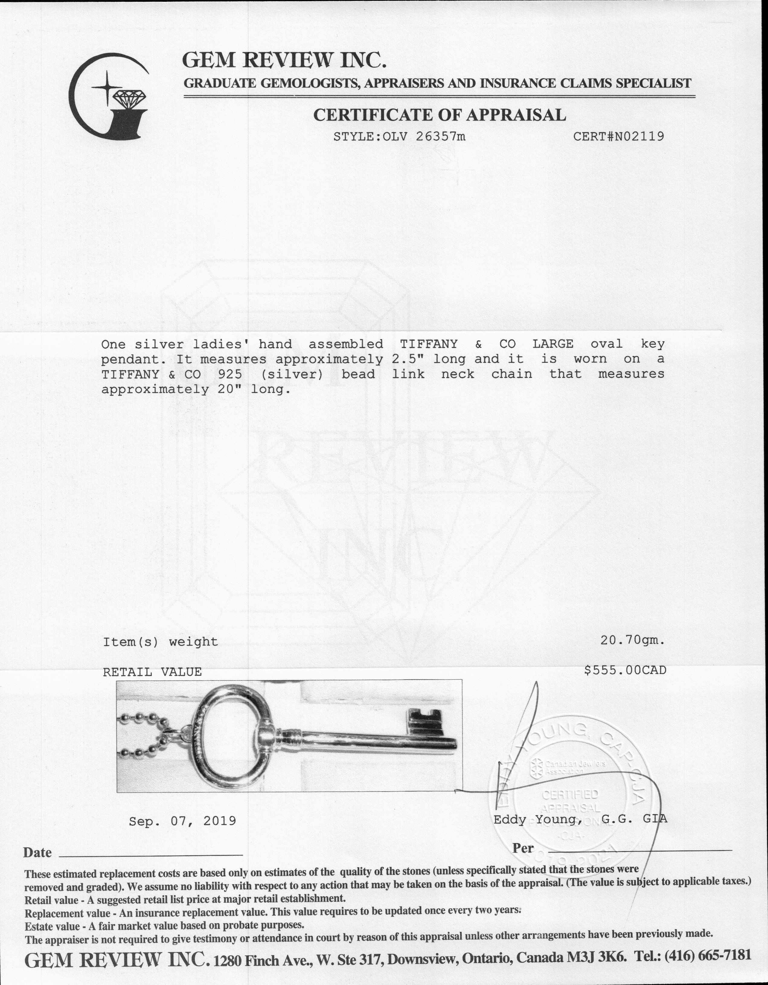 Tiffany & Co. Large Oval Key Pendant Necklace