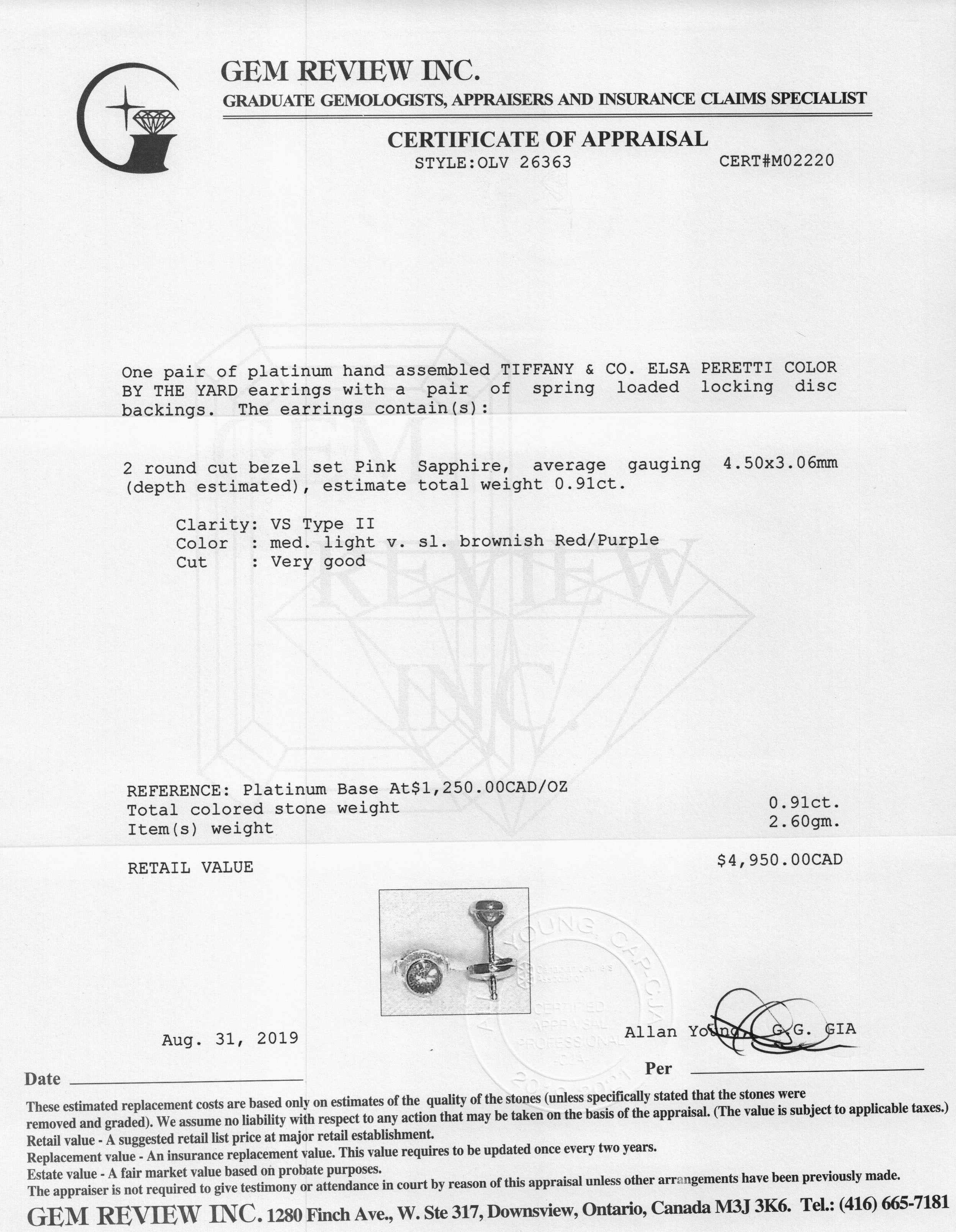 Tiffany & Co. Elsa Peretti Platinum Colour by the Yard Pink Sapphire Earrings