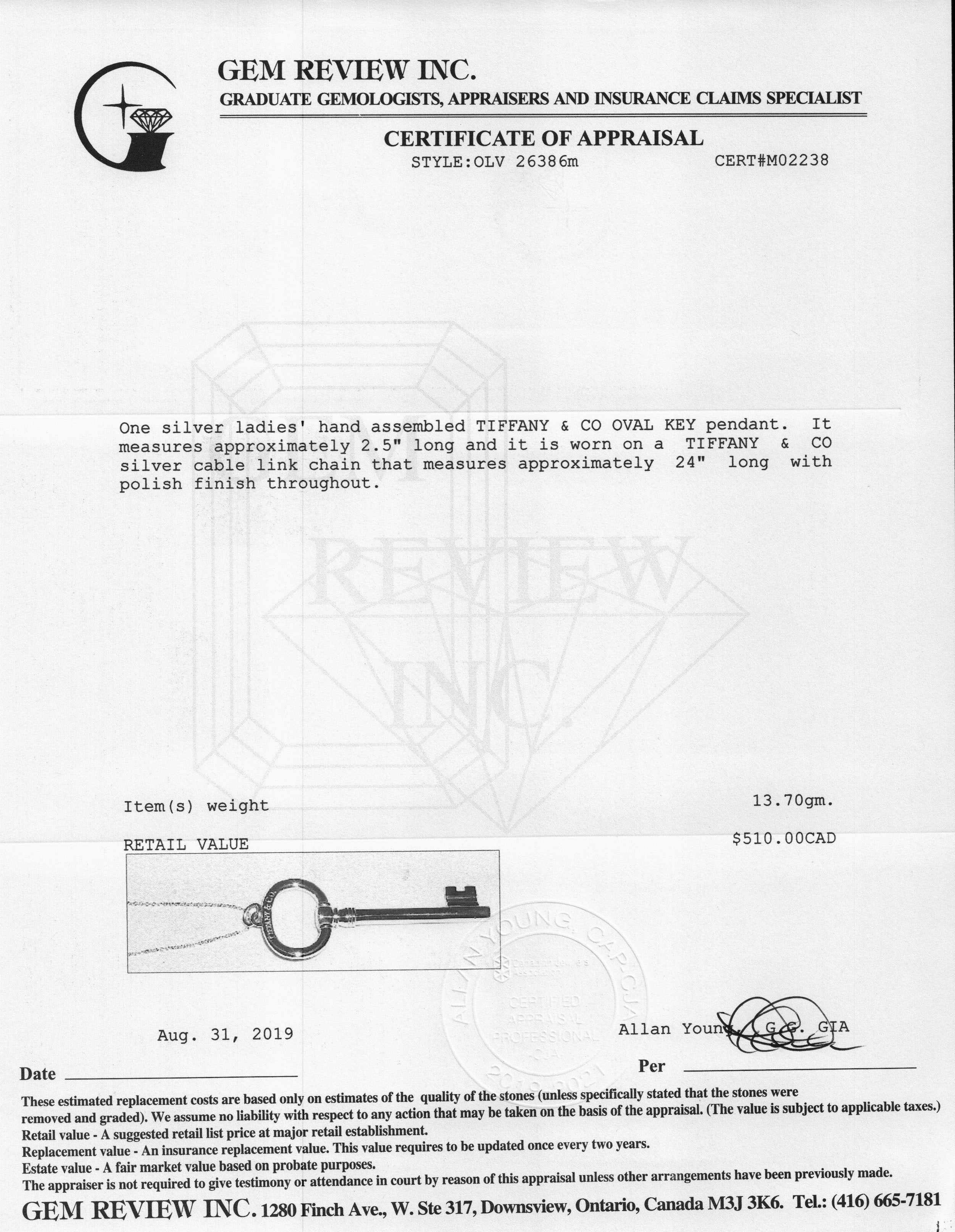 Tiffany & Co. Large Oval Key Pendant Necklace