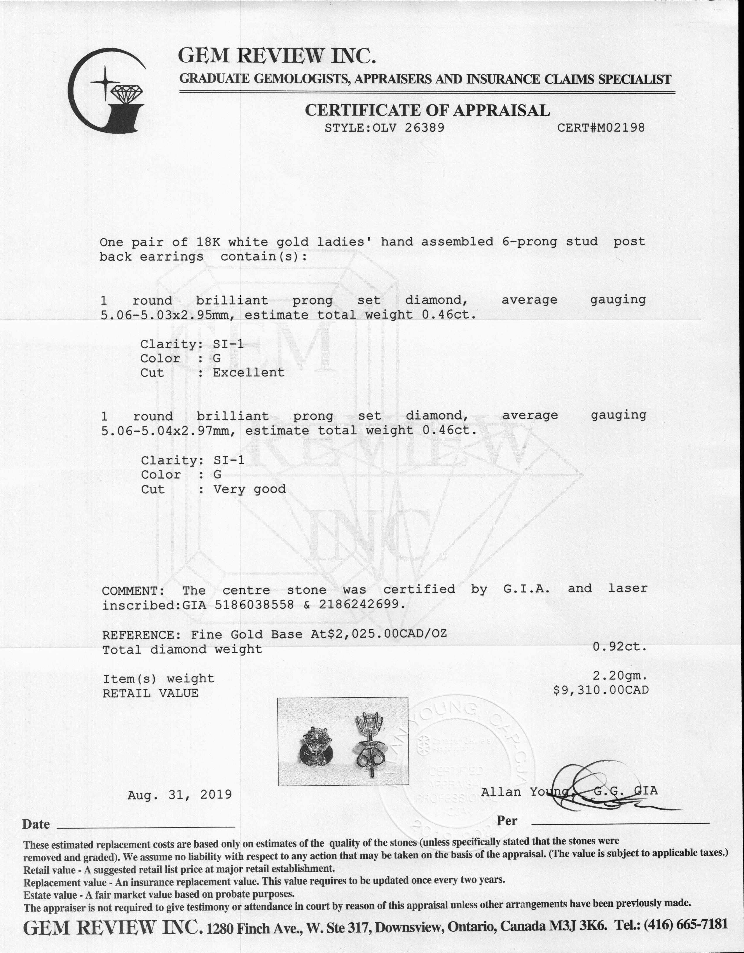 Diamond Stud Earrings w/ GIA Certs