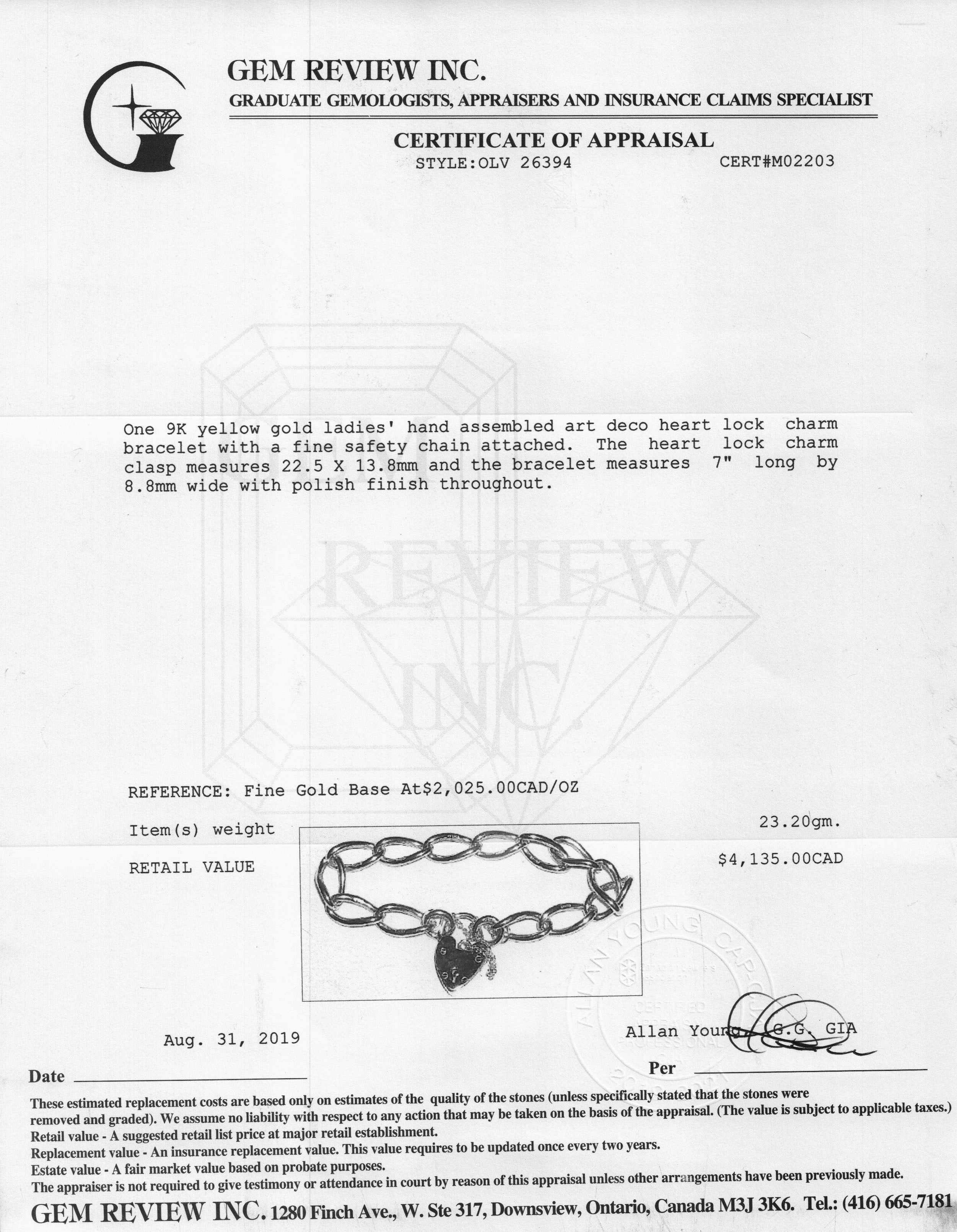 Antique Art Deco Heart Lock Charm Bracelet