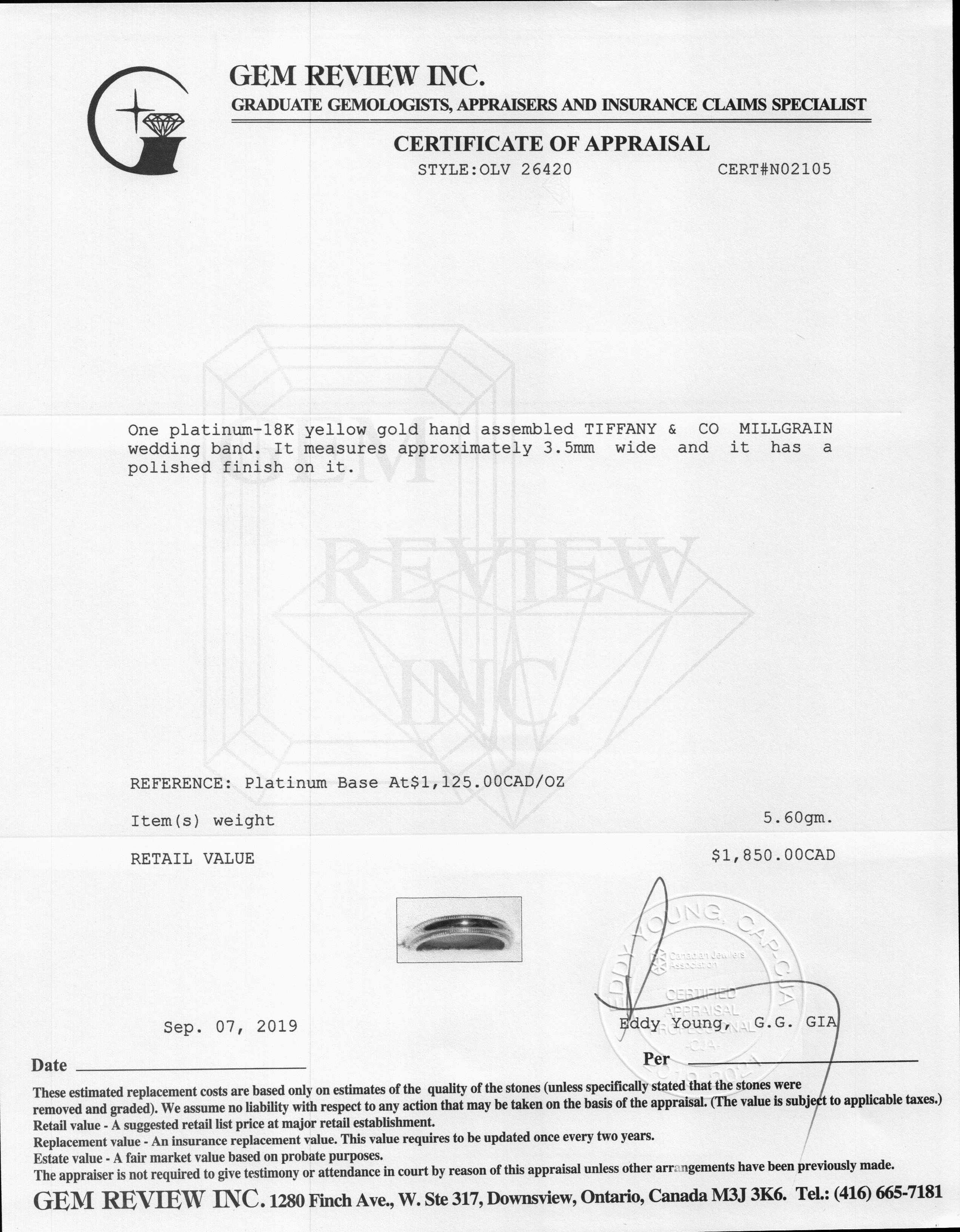 Tiffany & Co. Two-Tone Classic Milgrain Wedding Band Ring