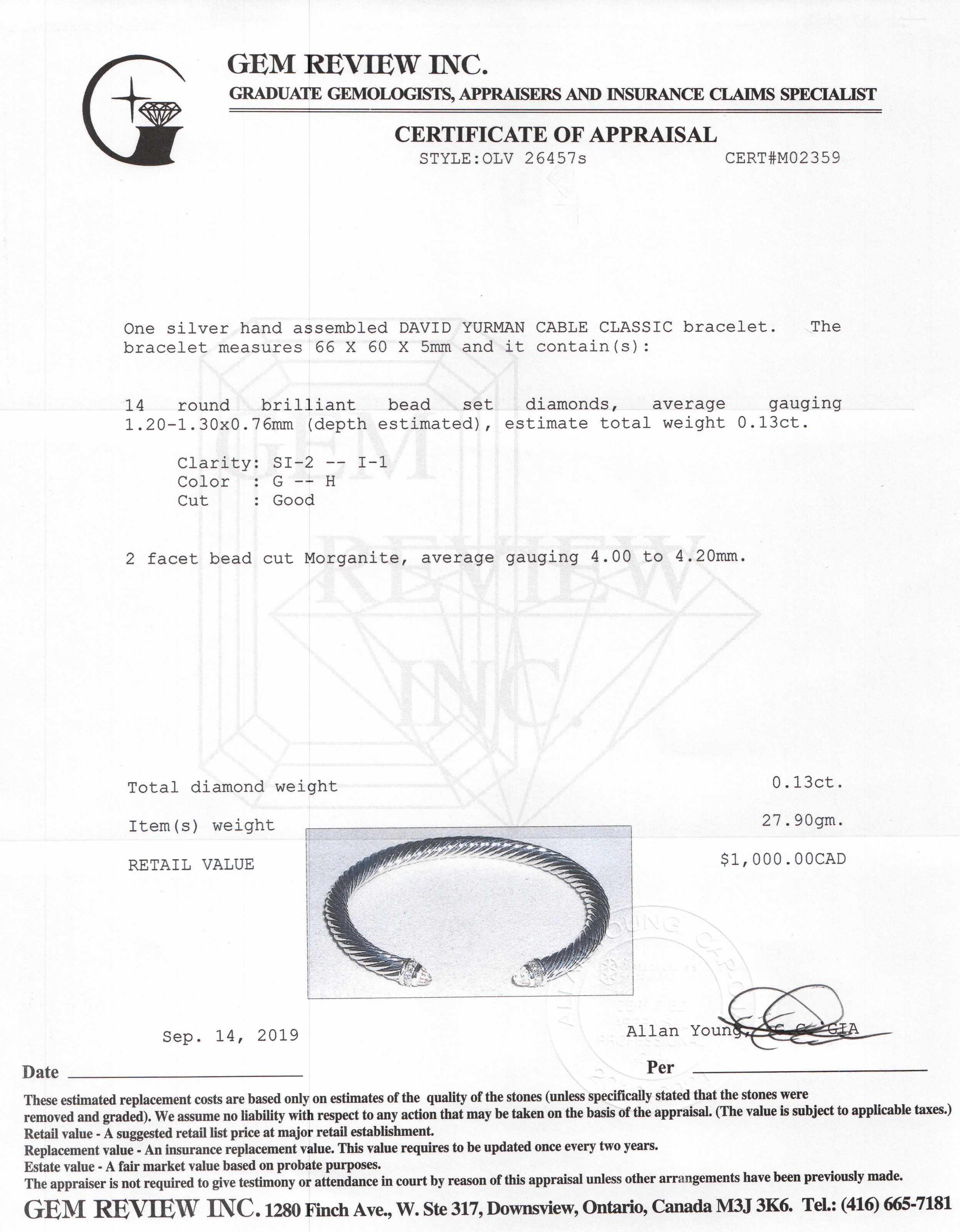 David Yurman Cable Classics Bracelet with Morganite and Diamonds