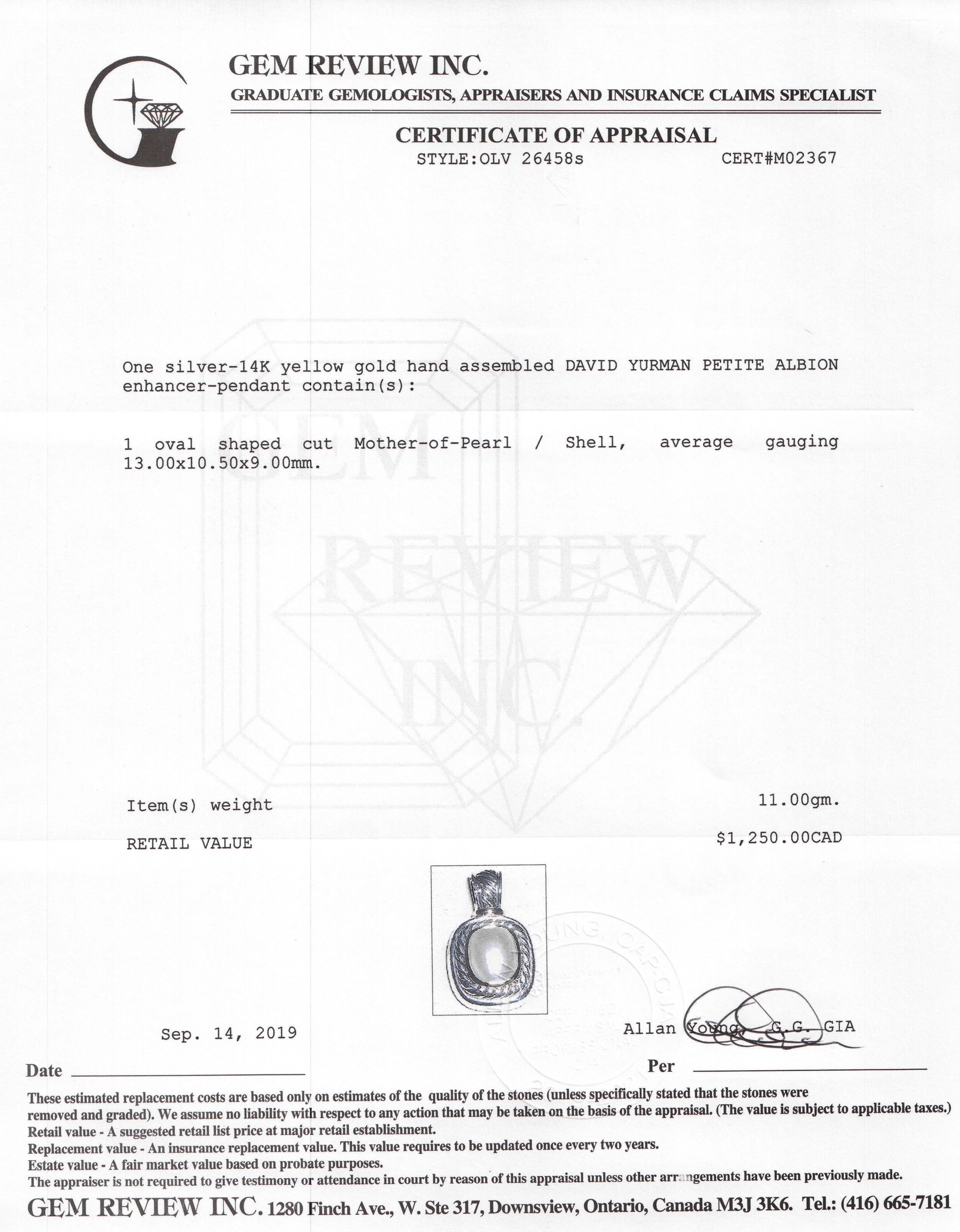 David Yurman Two-Tone Mabe Pearl Albion Enhancer Pendant