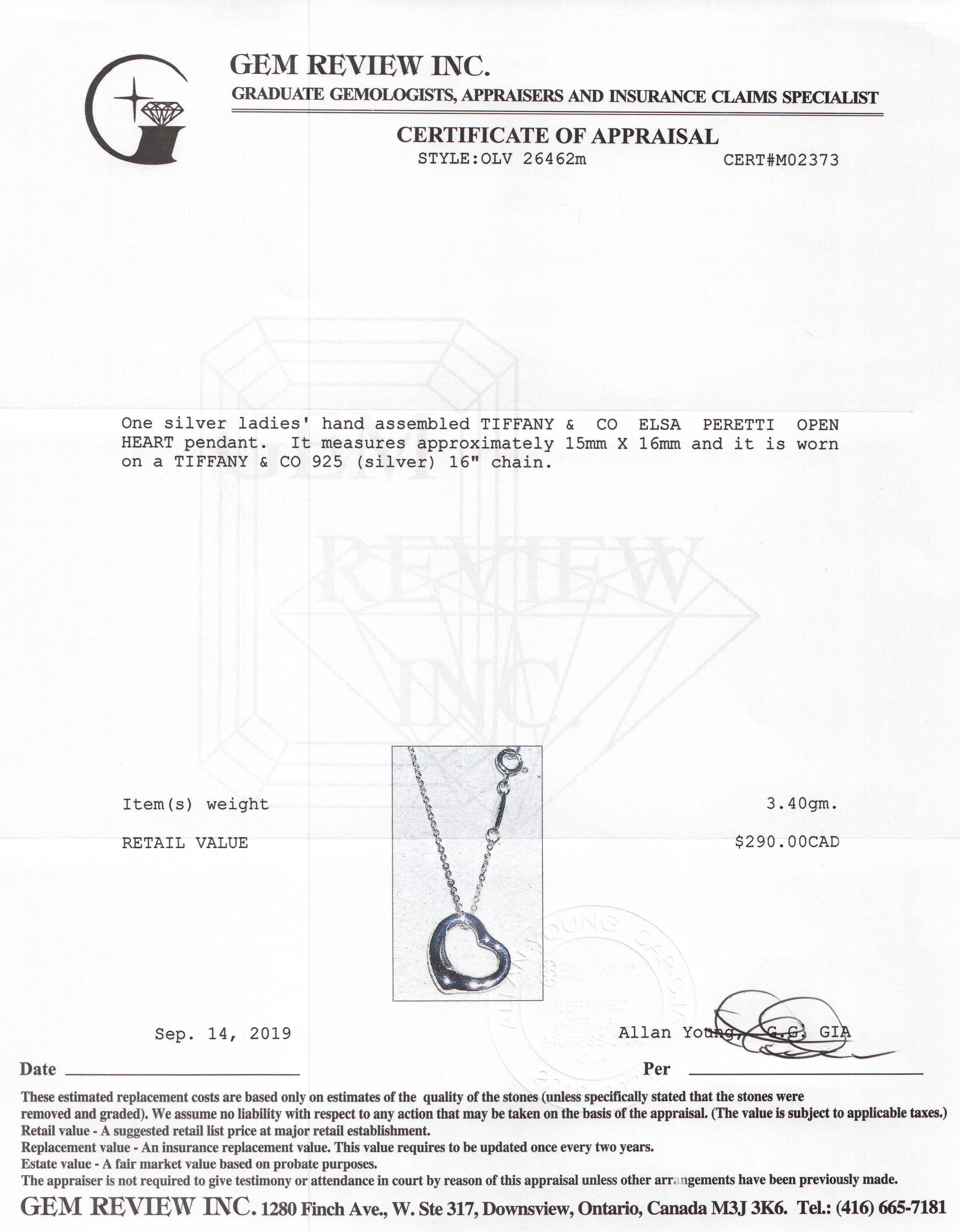 Tiffany & Co. Elsa Peretti Open Heart Pendant Necklace