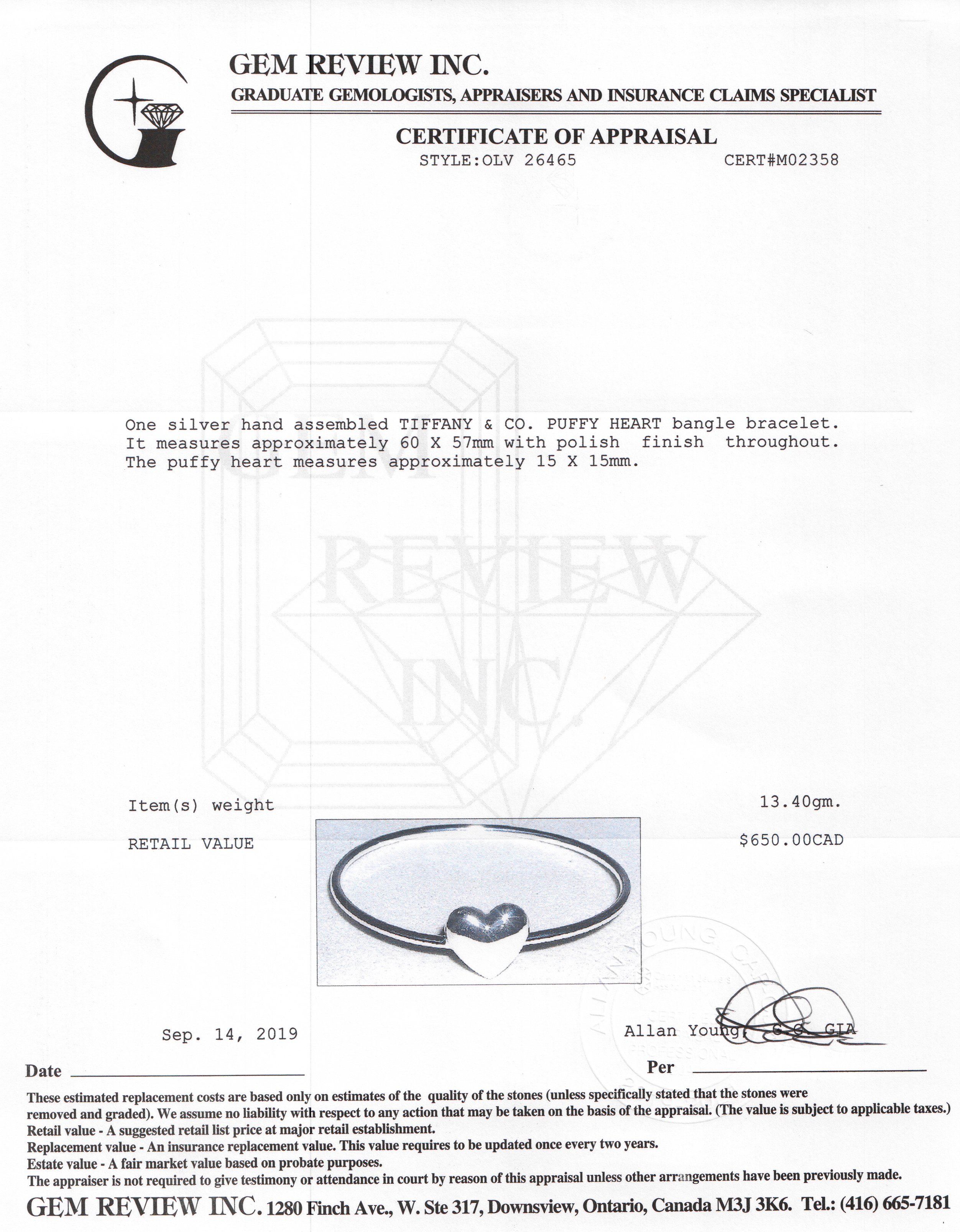 Tiffany & Co. Puffy Heart Bangle Bracelet