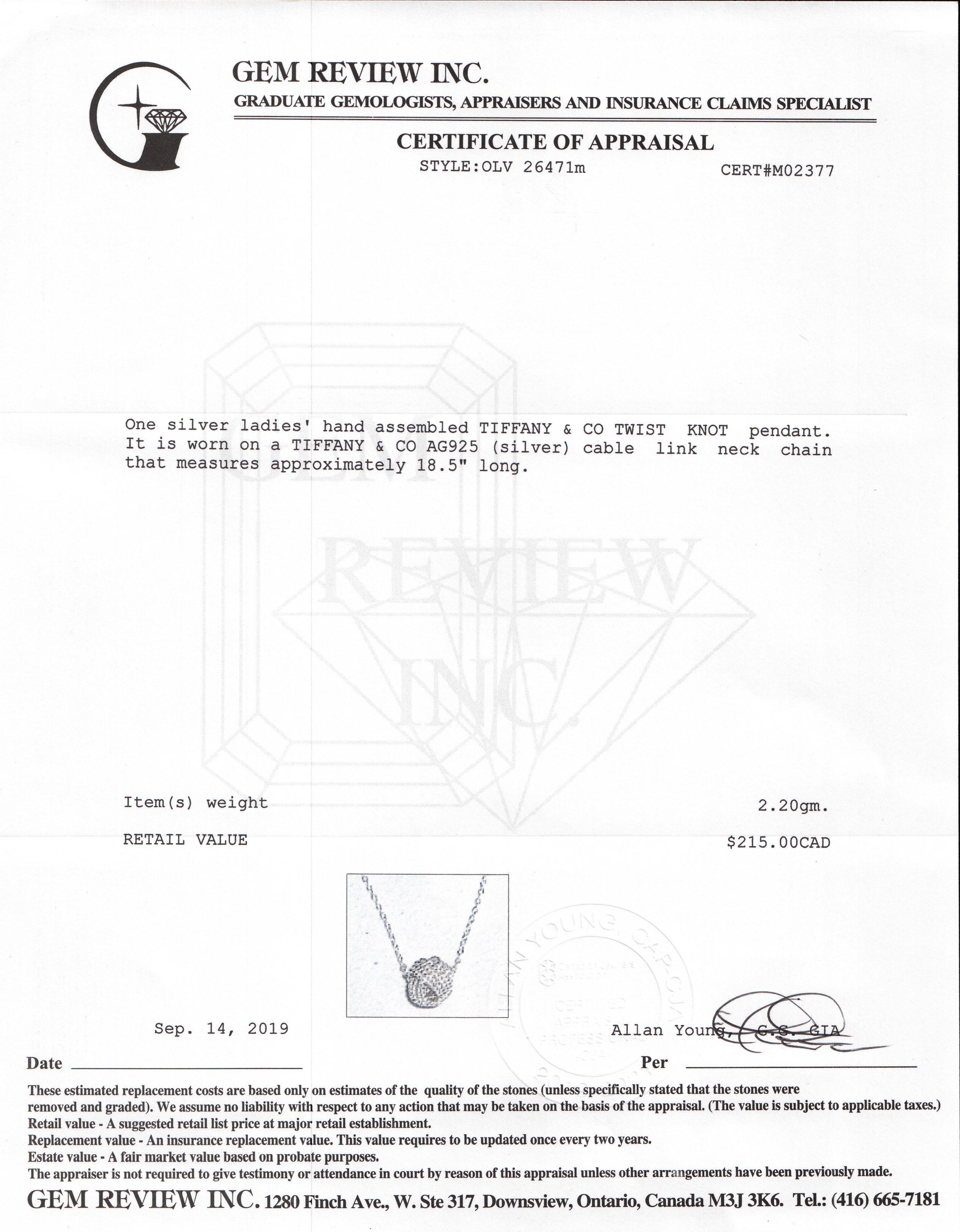 Tiffany & Co. Twist Knot Pendant Necklace