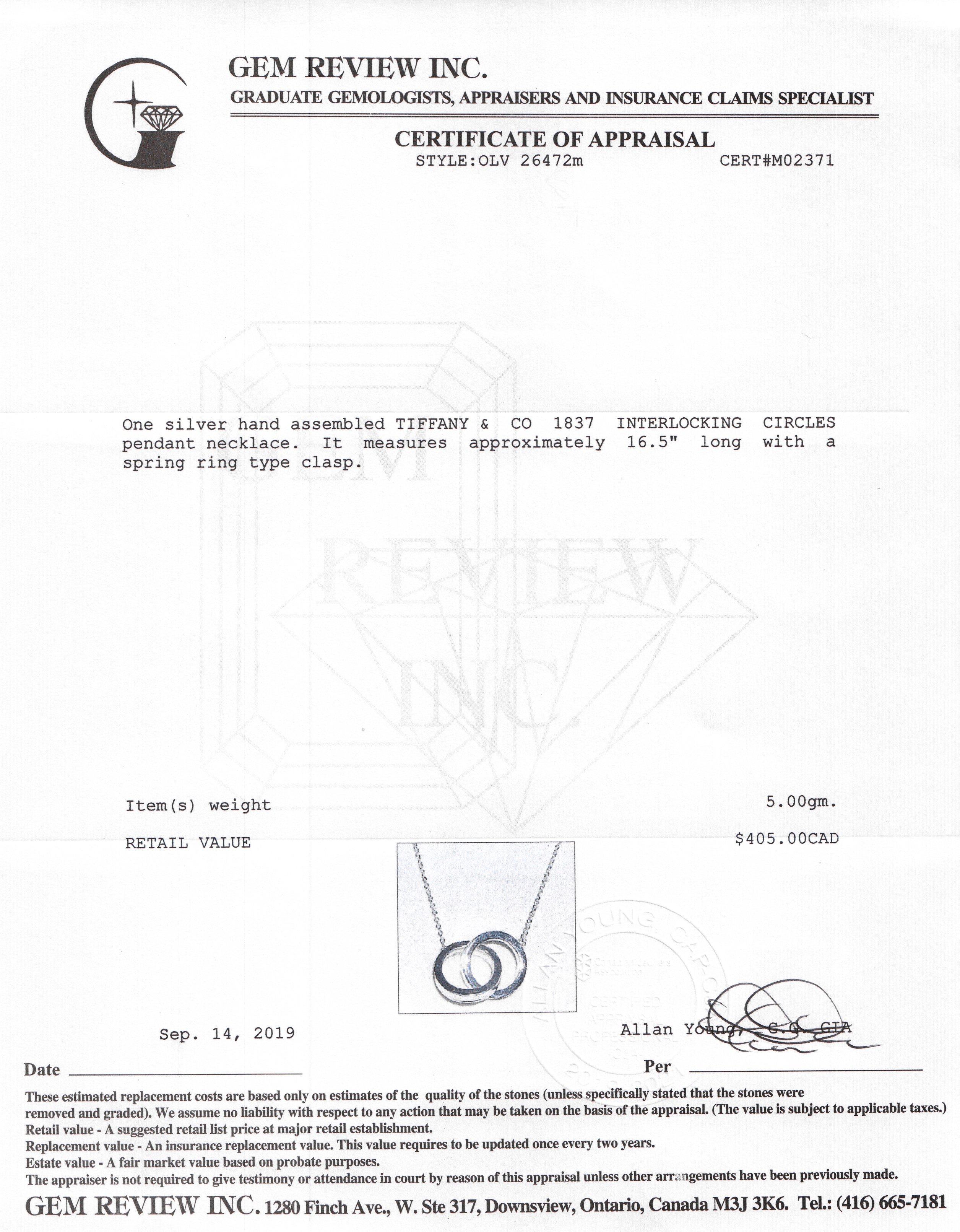 Tiffany & Co. 1837 Interlocking Circles Pendant Necklace