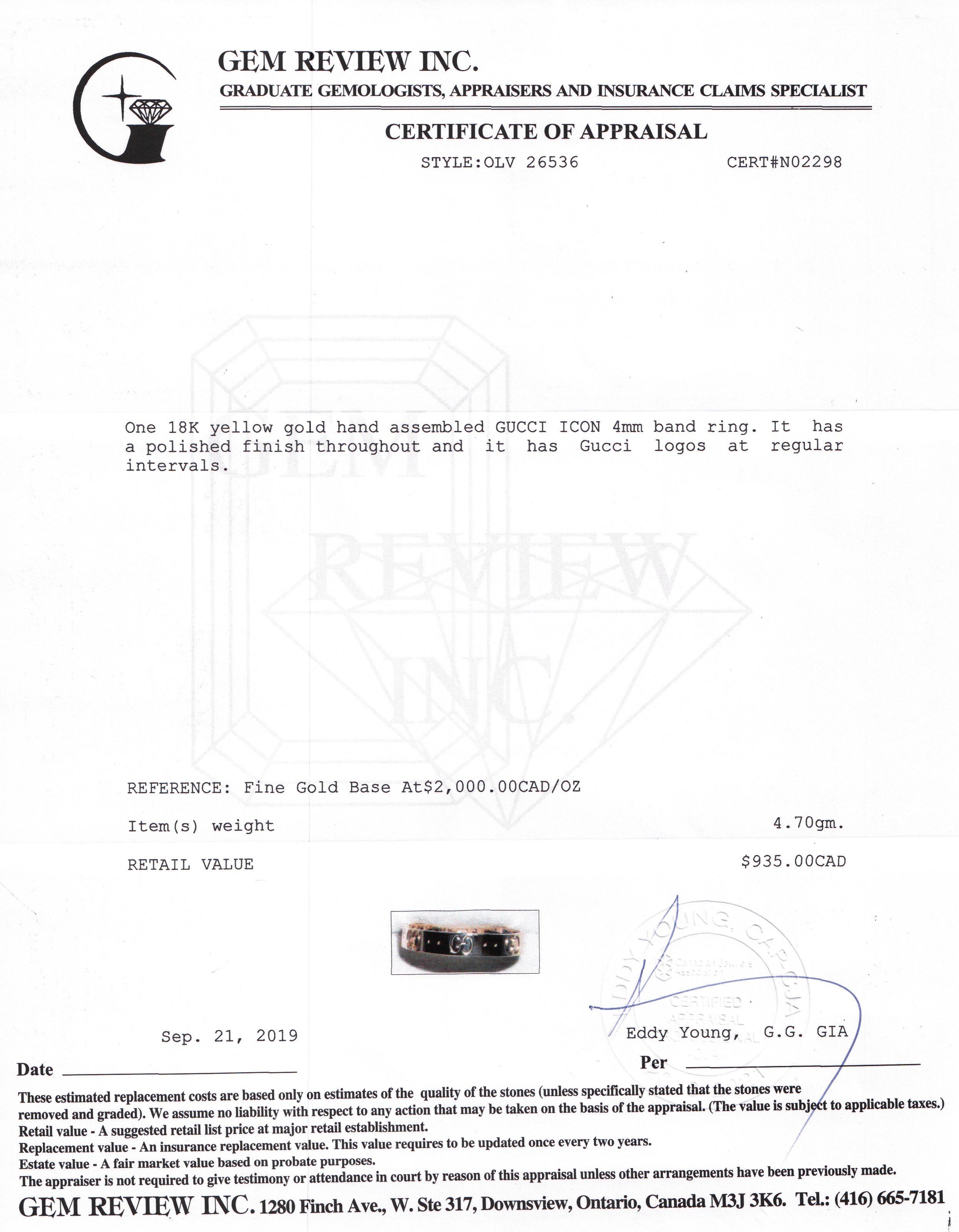 Gucci 18k Yellow Gold Icon Thin Band Ring