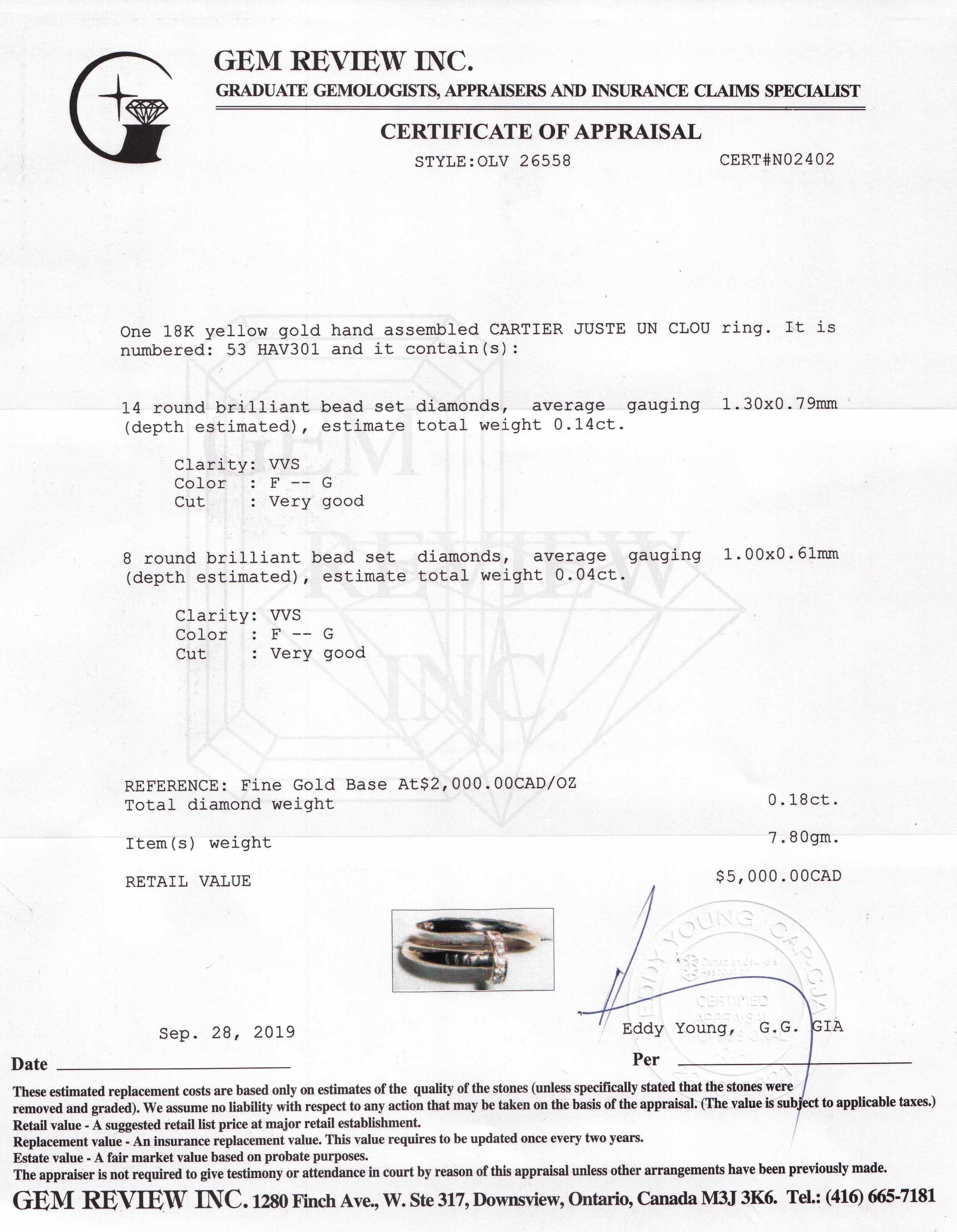 Cartier 18k Yellow Gold Juste Un Clou Ring with Diamonds