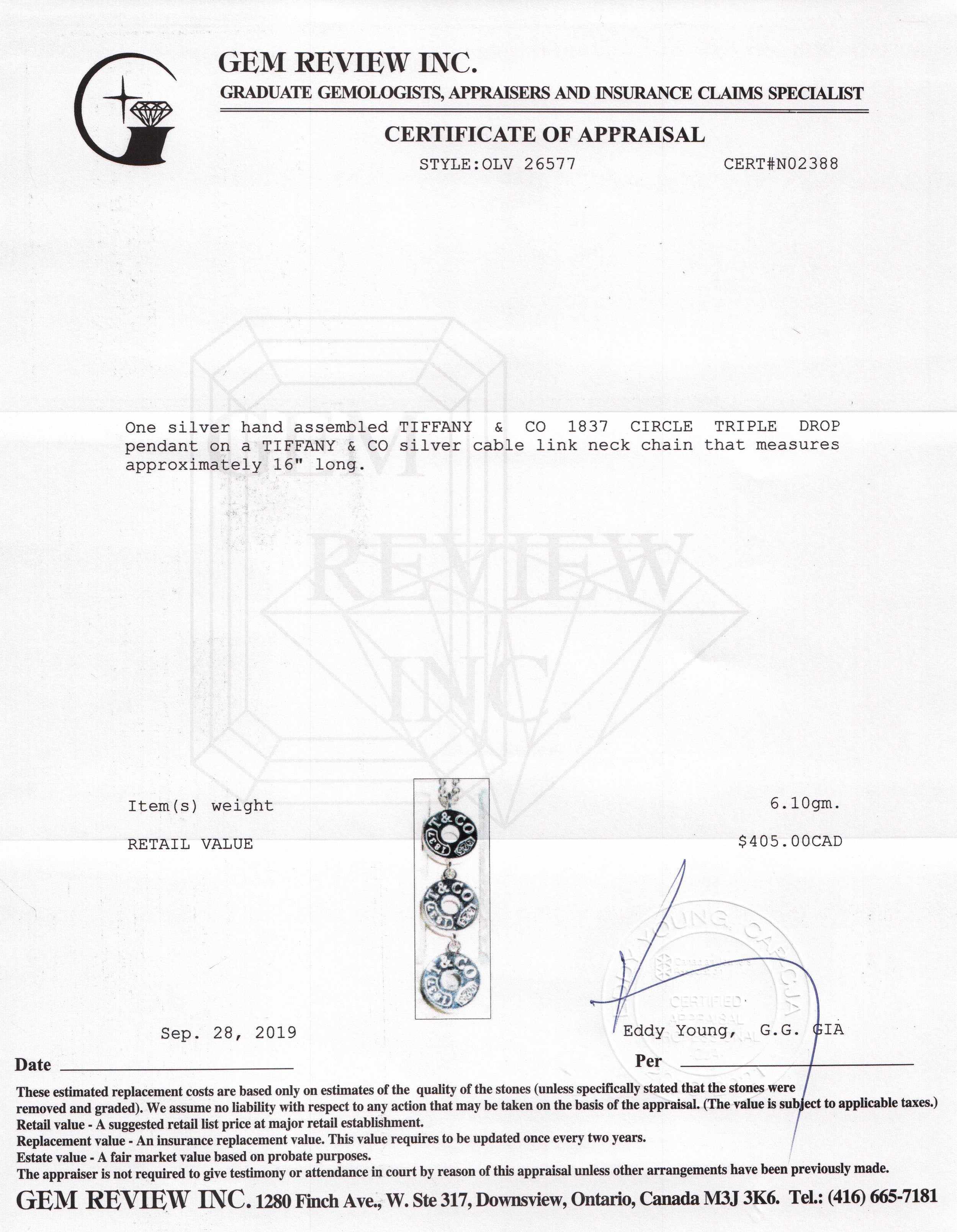 Tiffany & Co. 1837 Circle Triple Drop Pendant Necklace