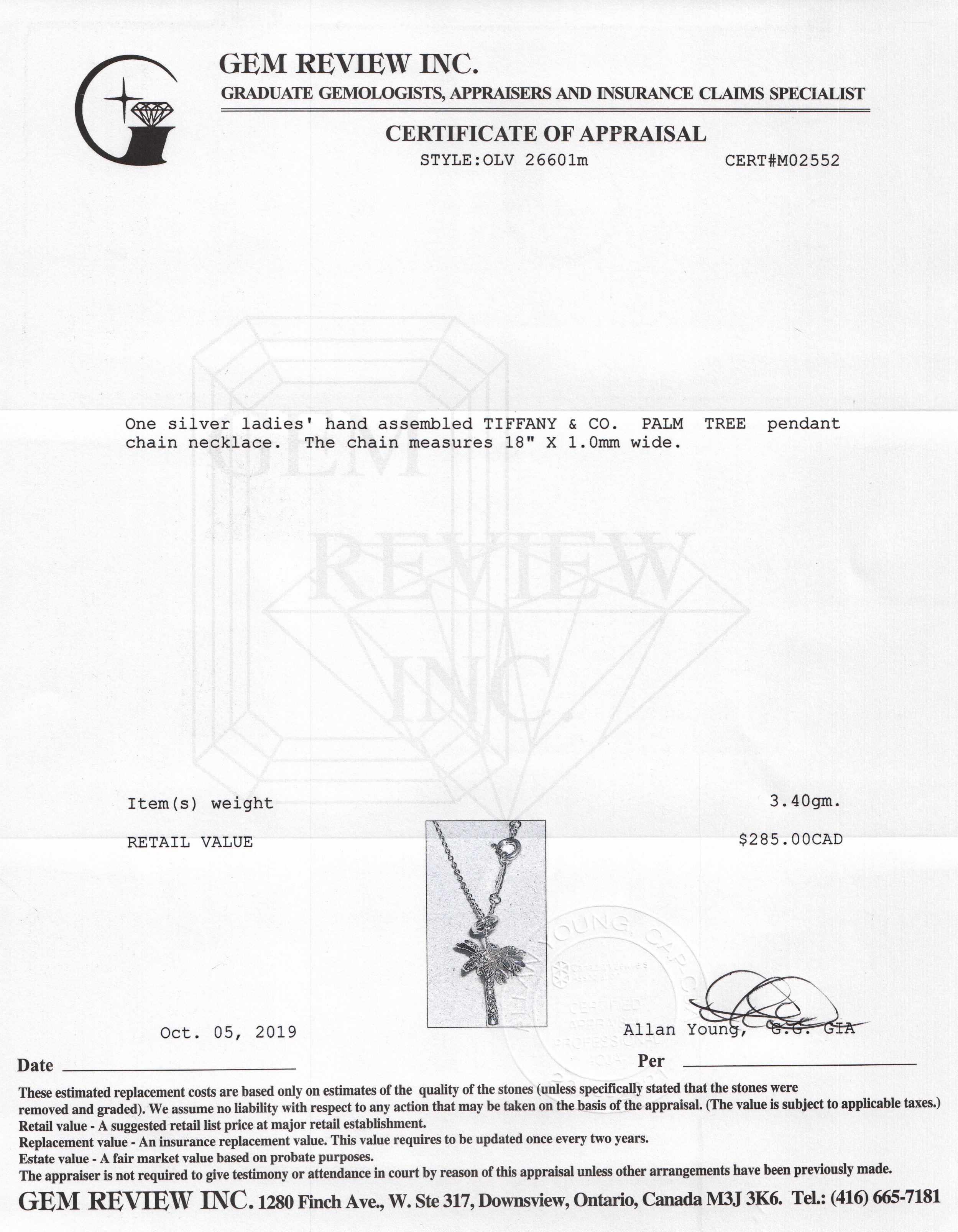 Tiffany & Co. Palm Tree Pendant Necklace