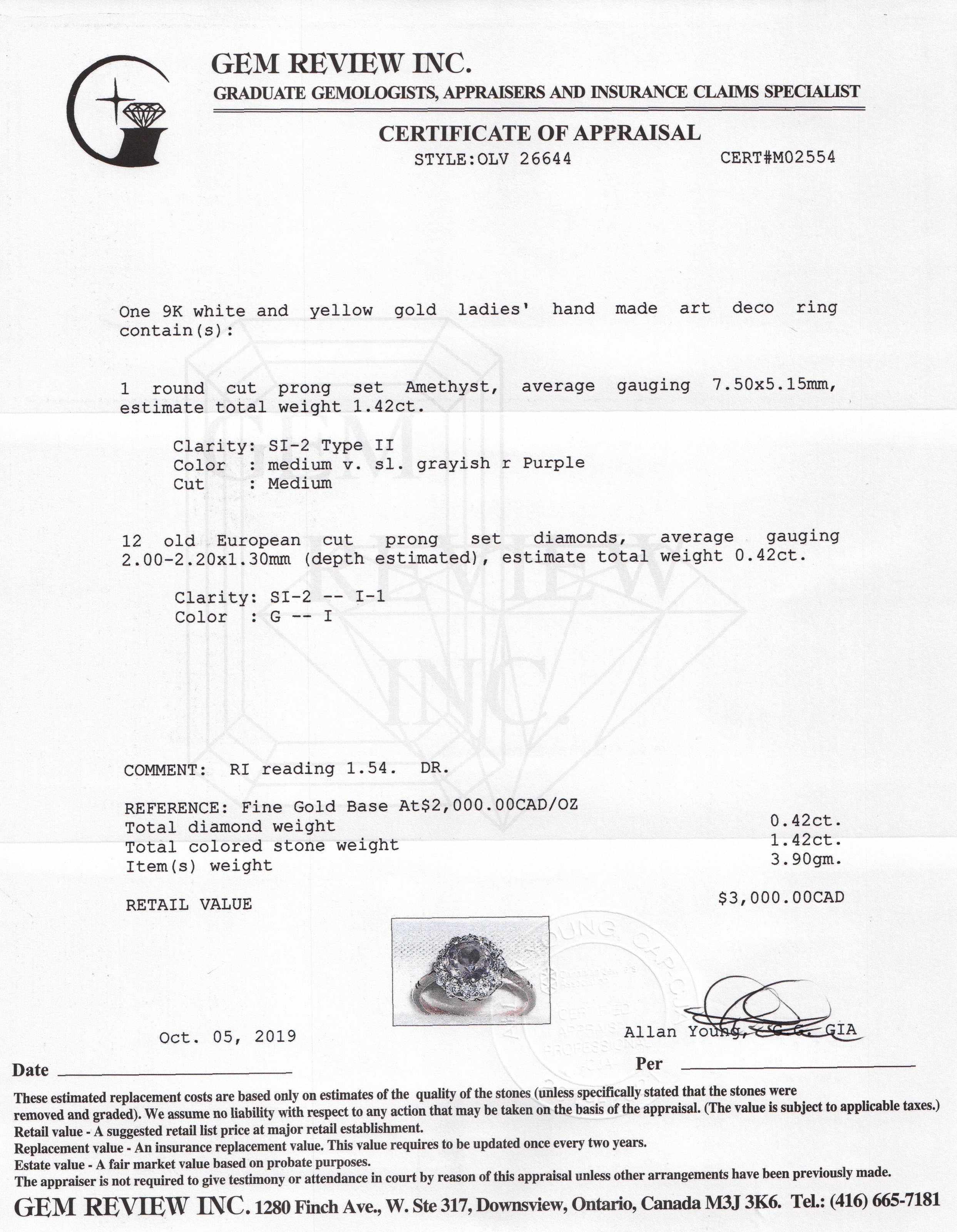 Antique Art Deco Amethyst and Diamond Cocktail Ring