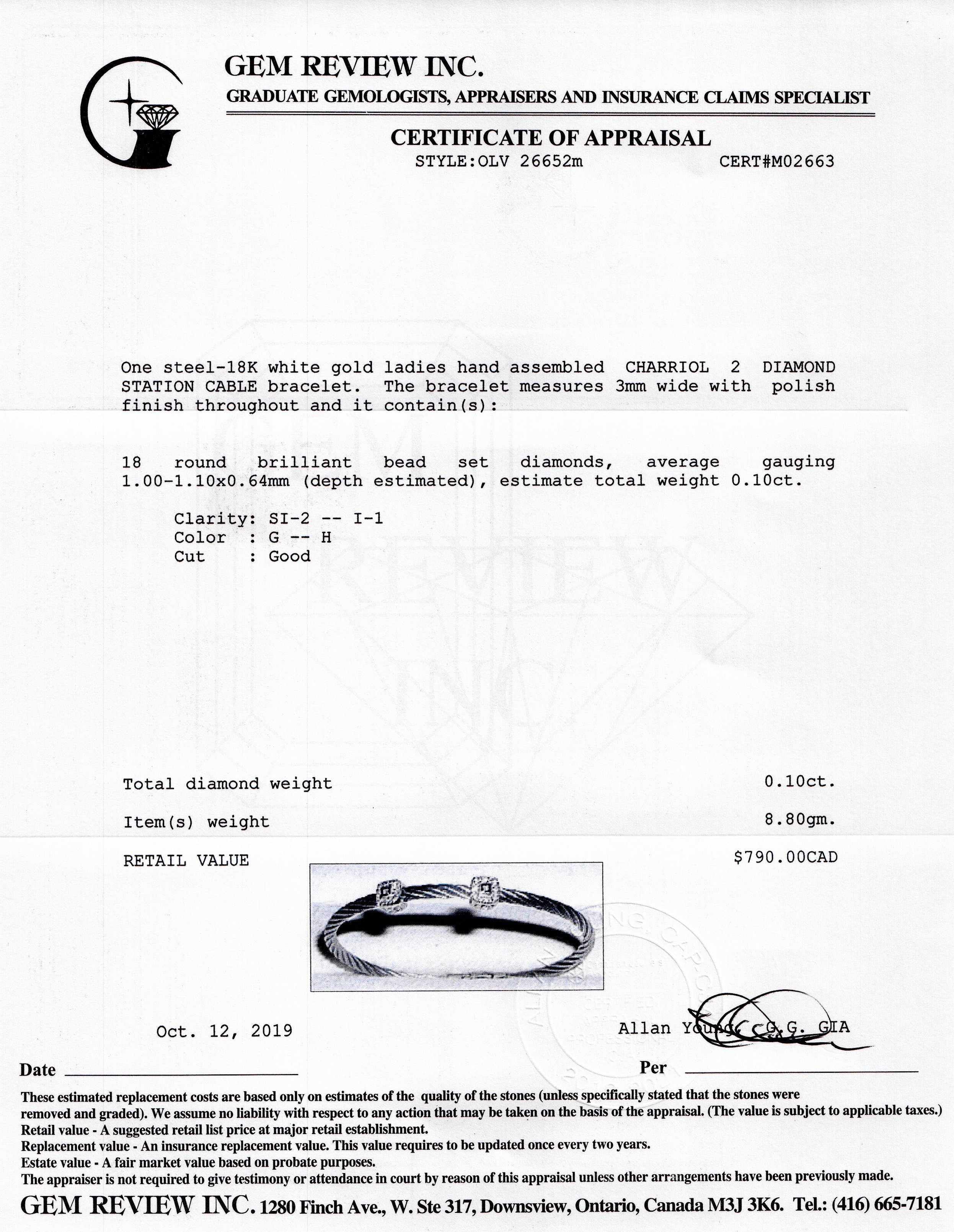 Charriol Two Station Diamond Cable Bracelet