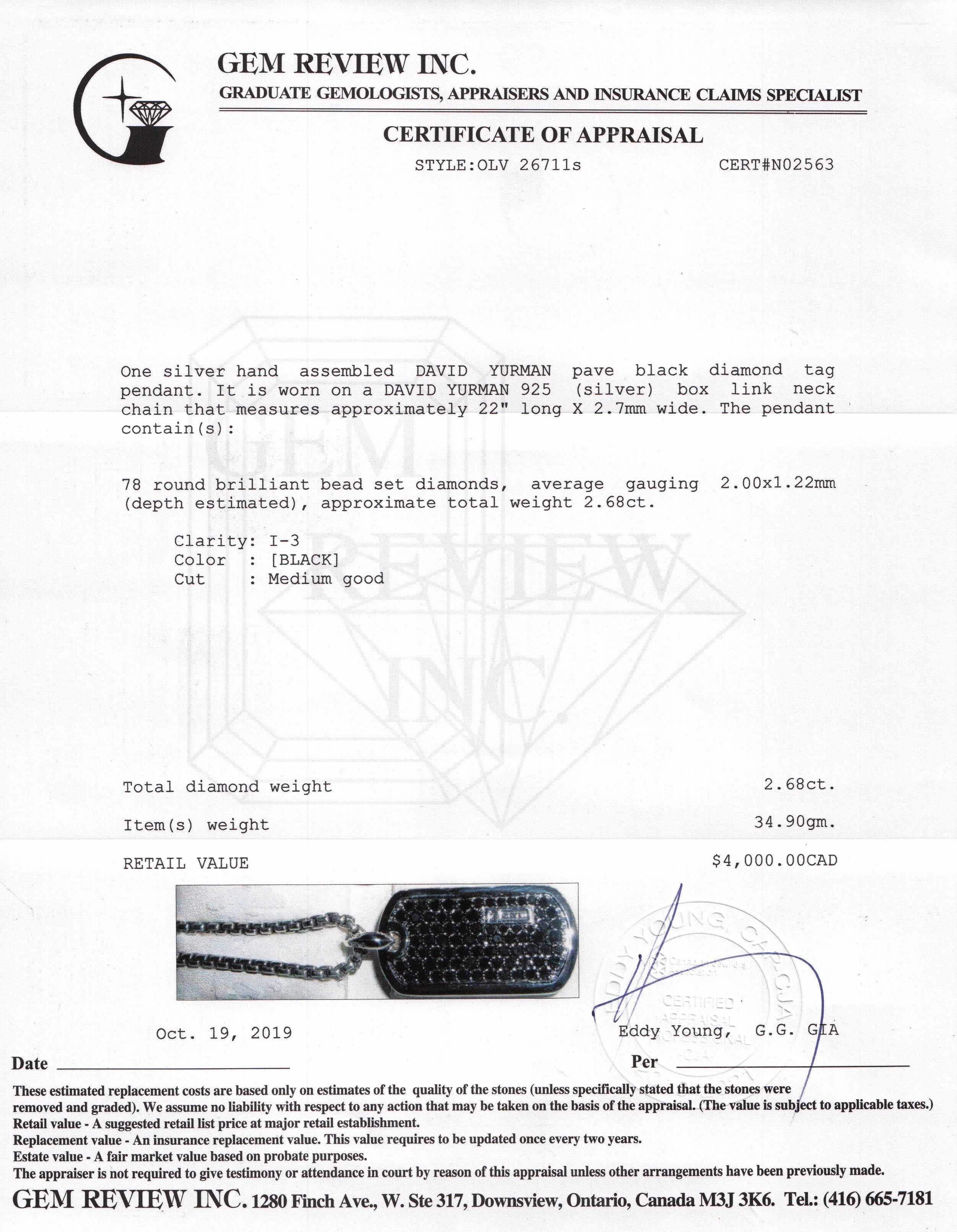 David Yurman Black Diamond Pave Tag Pendant Necklace