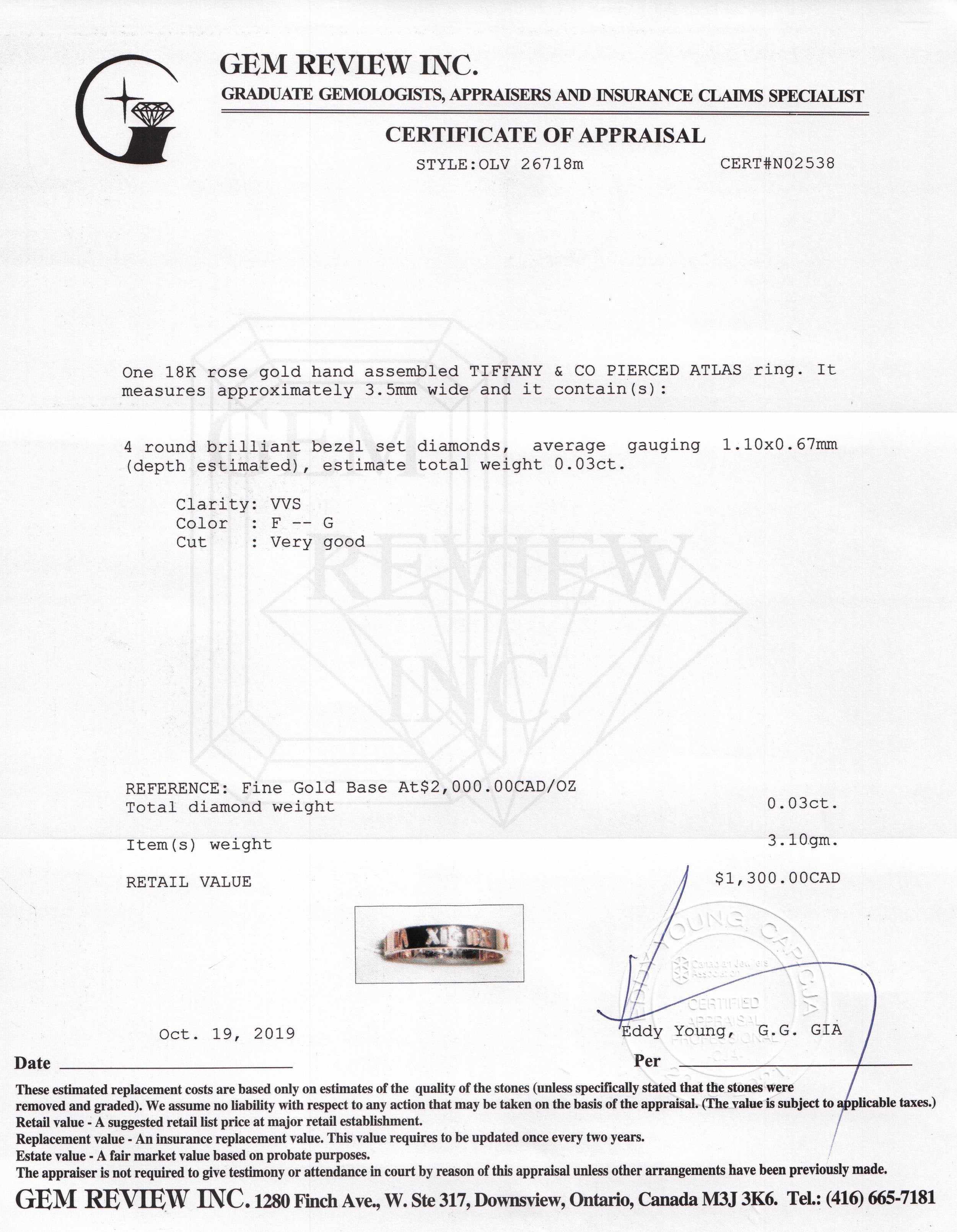 Tiffany & Co. 18k Rose Gold Atlas Pierced Ring with Diamonds