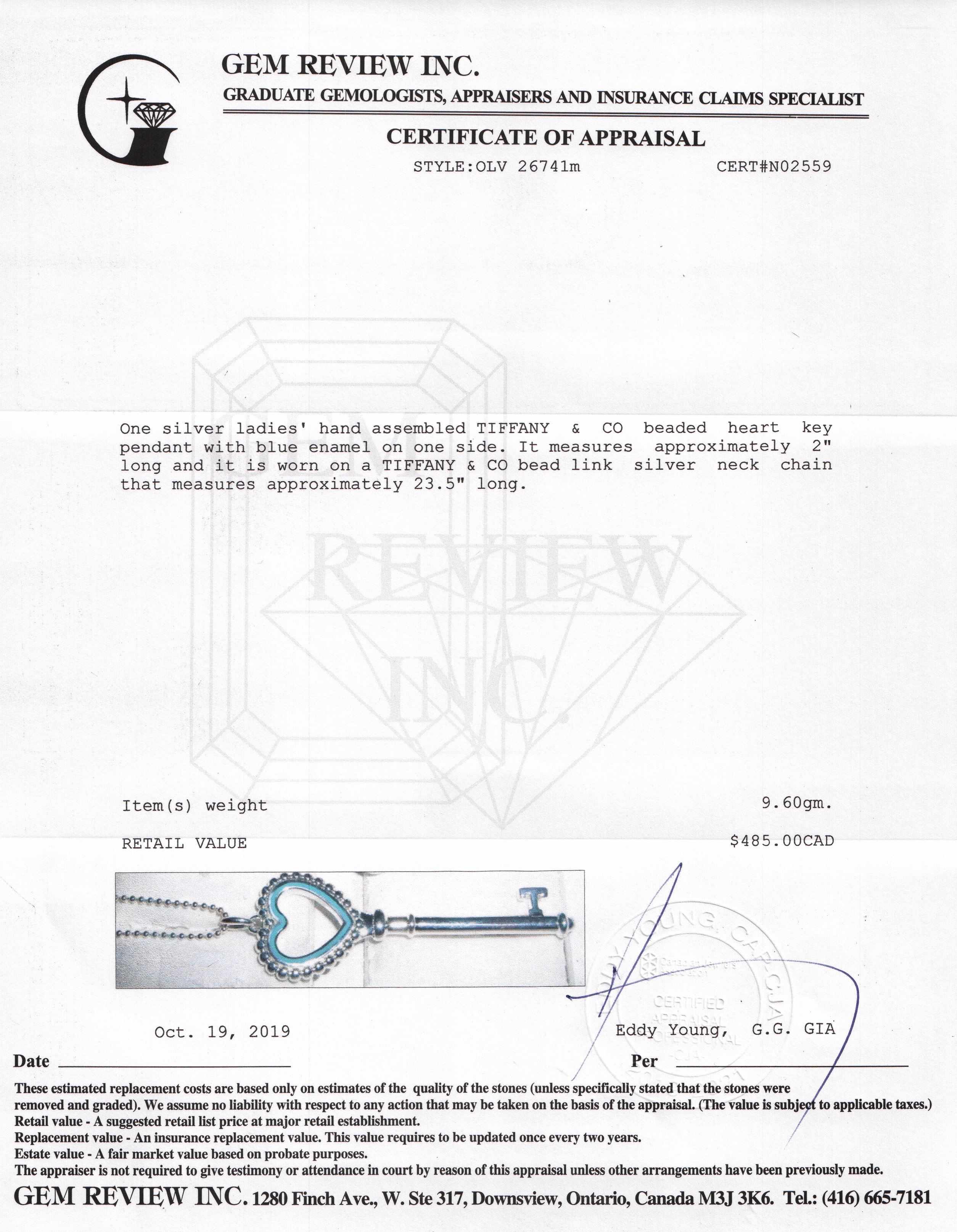Tiffany & Co. Beaded Heart Key Pendant Necklace