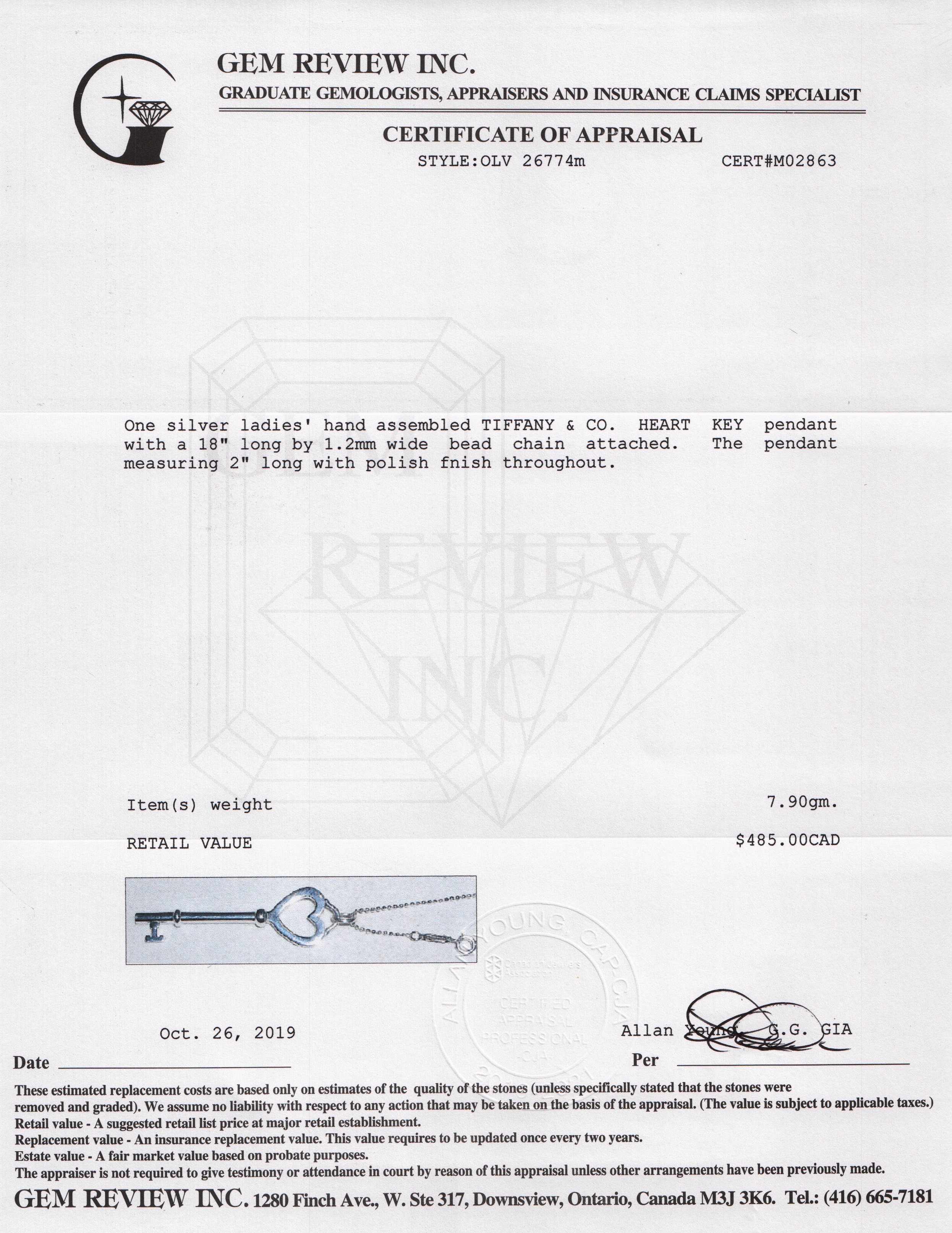 Tiffany & Co. Heart Key Pendant Necklace