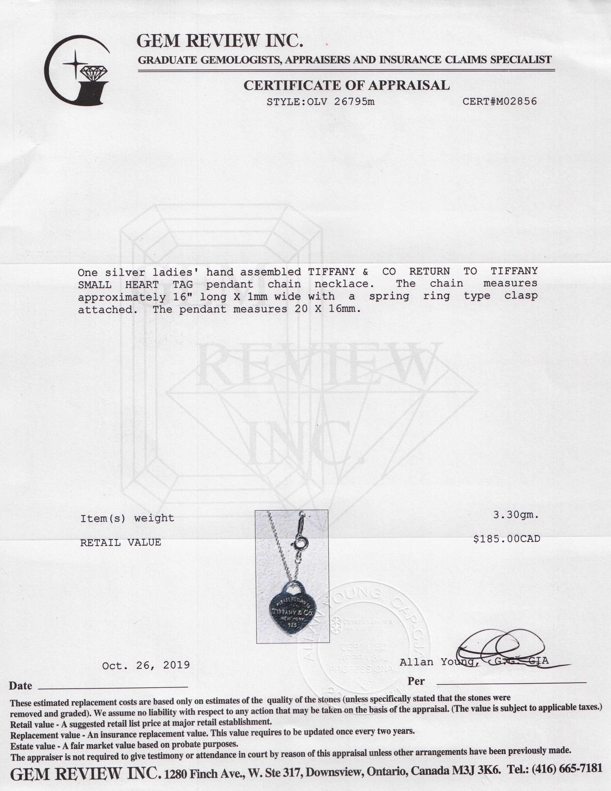 Tiffany & Co. Small Heart Tag Pendant Necklace