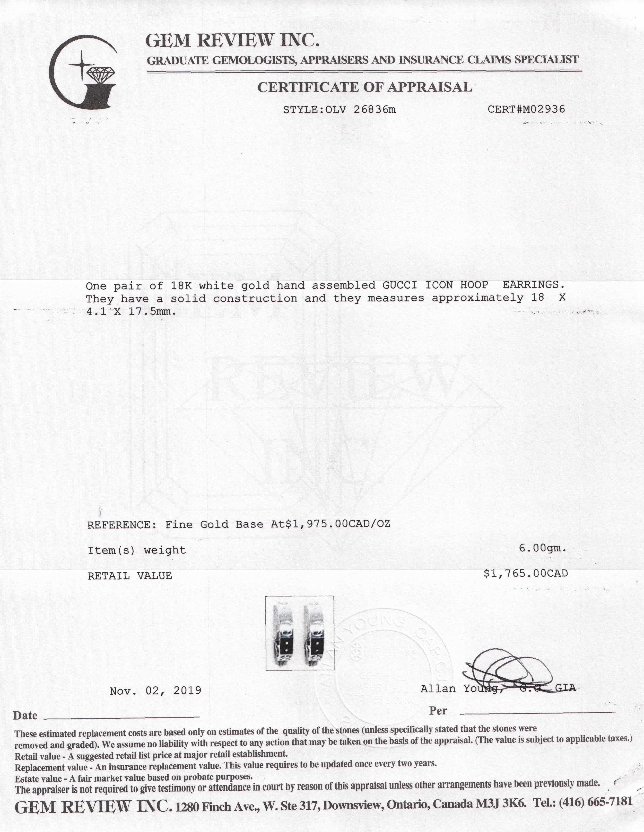 Gucci 18k White Gold Icon Hoop Earrings