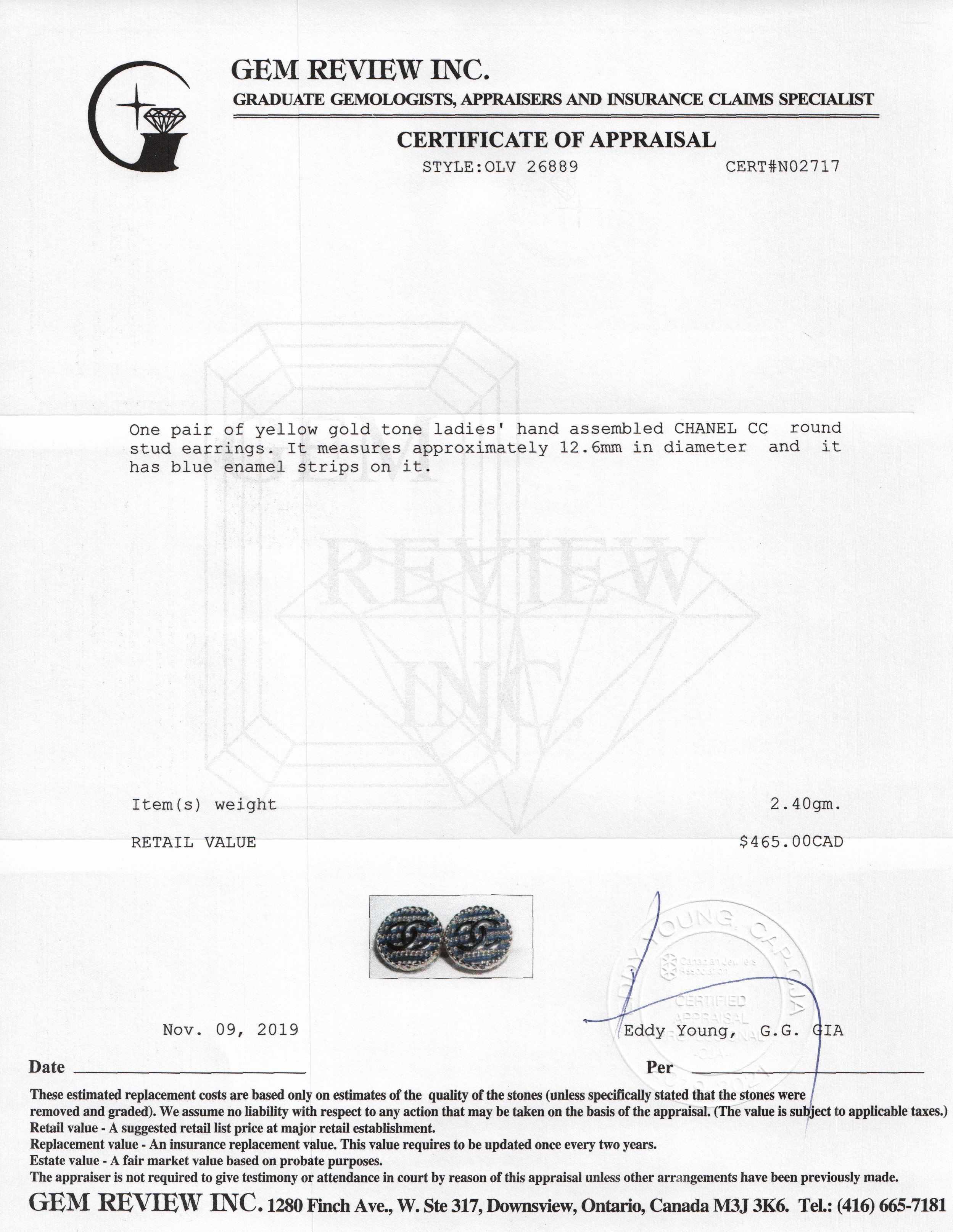 Chanel 2019 CC Enamel Round Stud Earrings